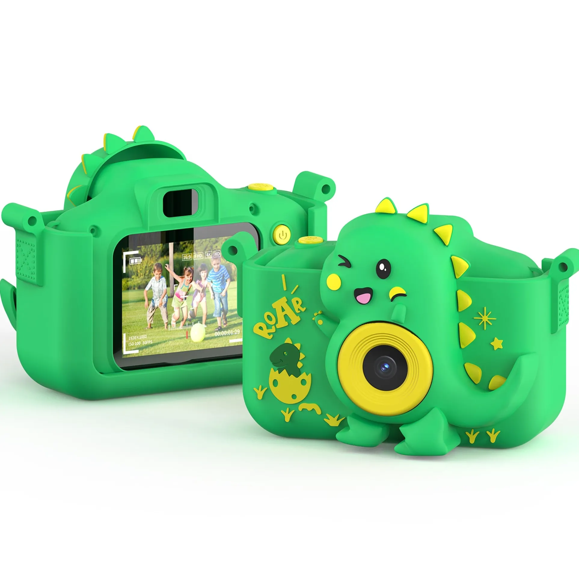Contixo KC3 Kids Digital Camera with Silicone Cover & 2 inch IPS screen - Green Dinosaur
