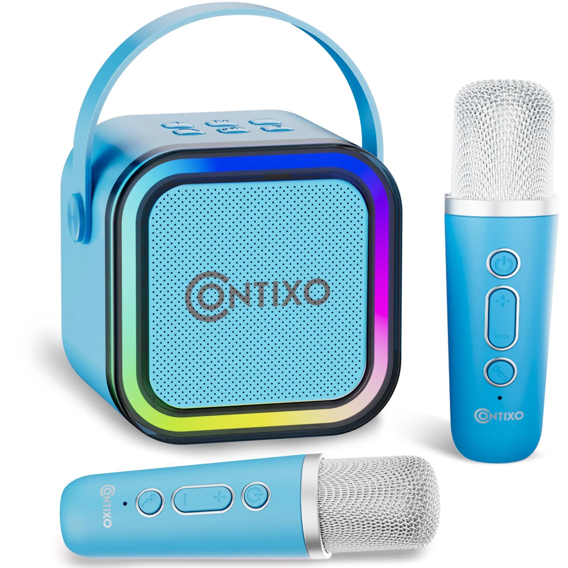 Contixo Mini Karaoke Machine - Bluetooth Portable Party Speaker with Wireless Mics & LED Lights