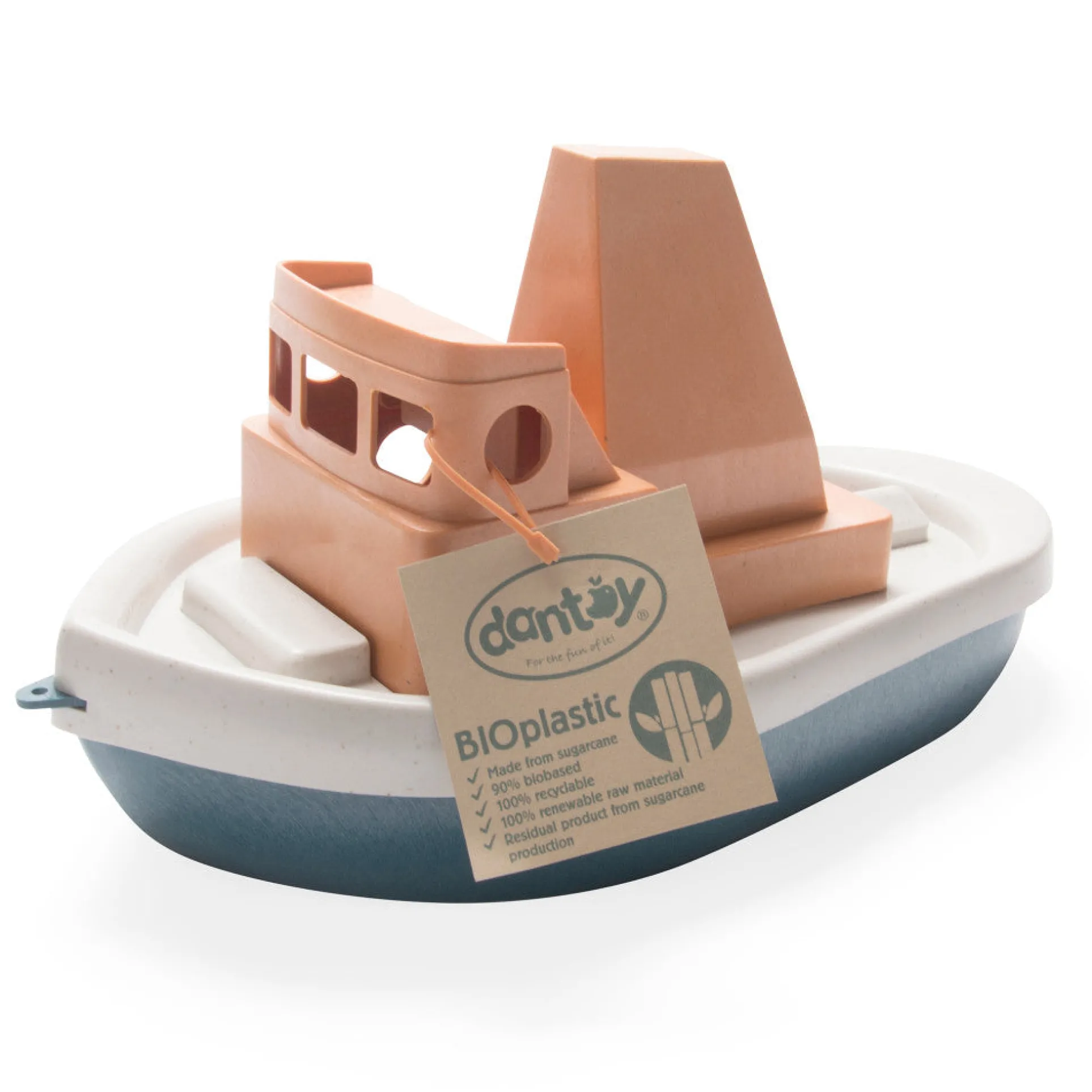 Dantoy BIO Tuff Tuff Boat - Eco-Friendly Toy Tug Boat in Peach & Blue
