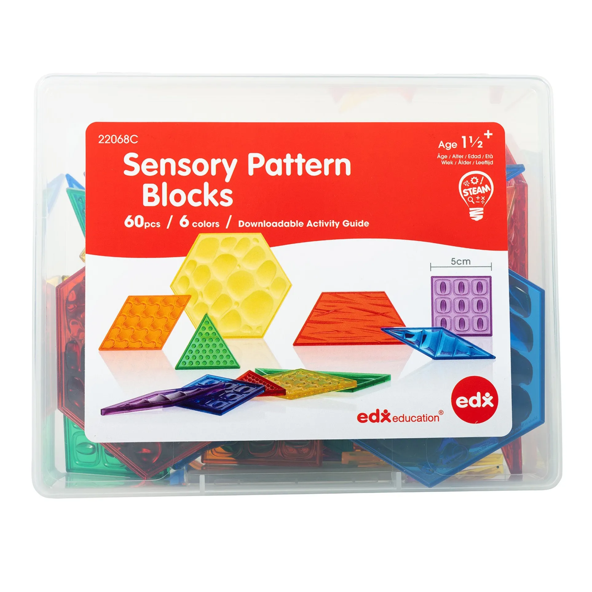 edxeducation Translucent Sensory Pattern Blocks - Tactile Exploration Set