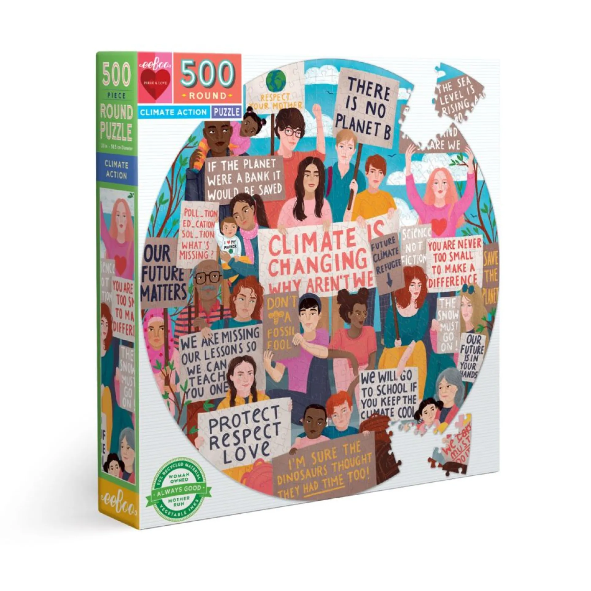 eeBoo Climate Action Round Jigsaw Puzzle - 500 pc