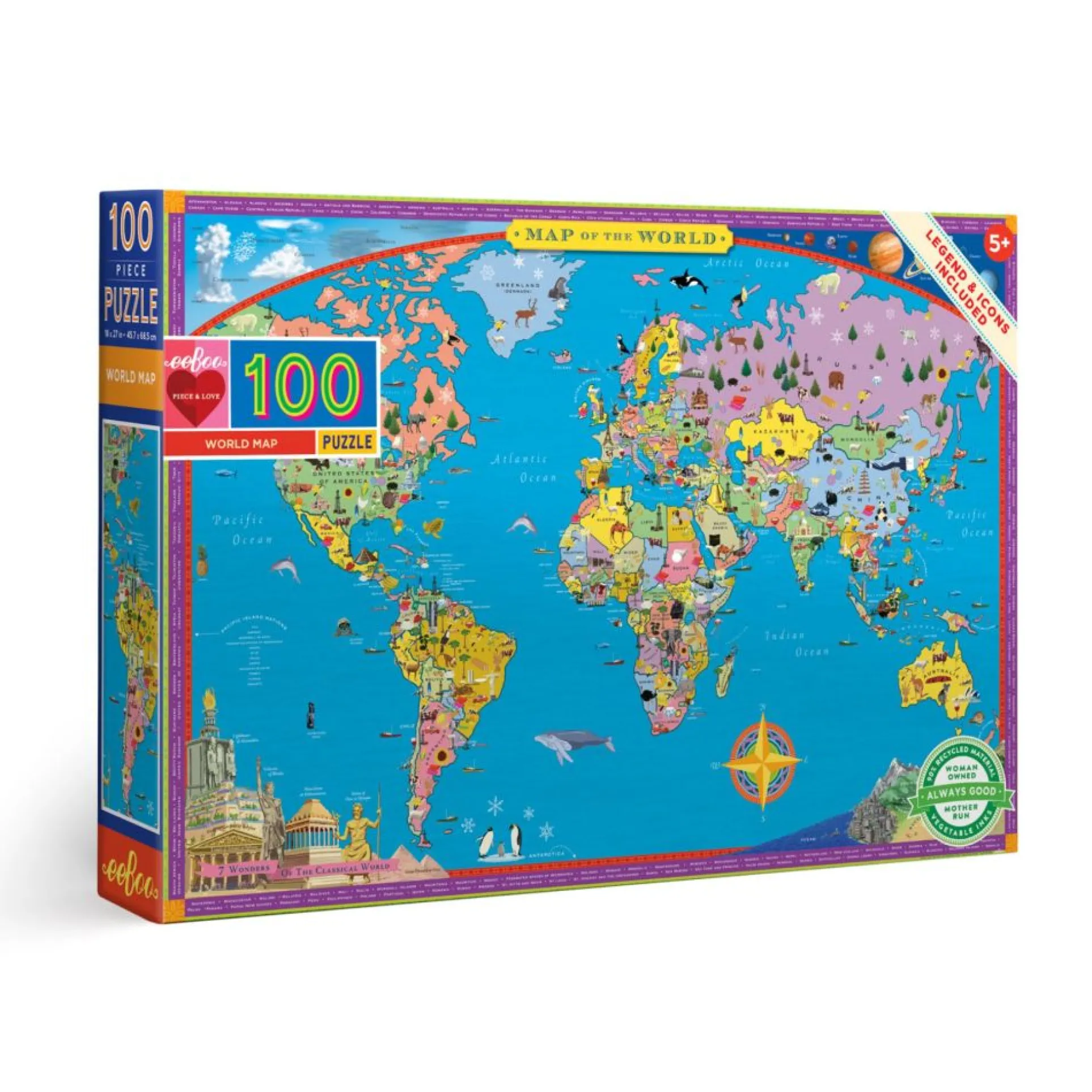eeBoo Educational World Map Jigsaw Puzzle - 100 pc
