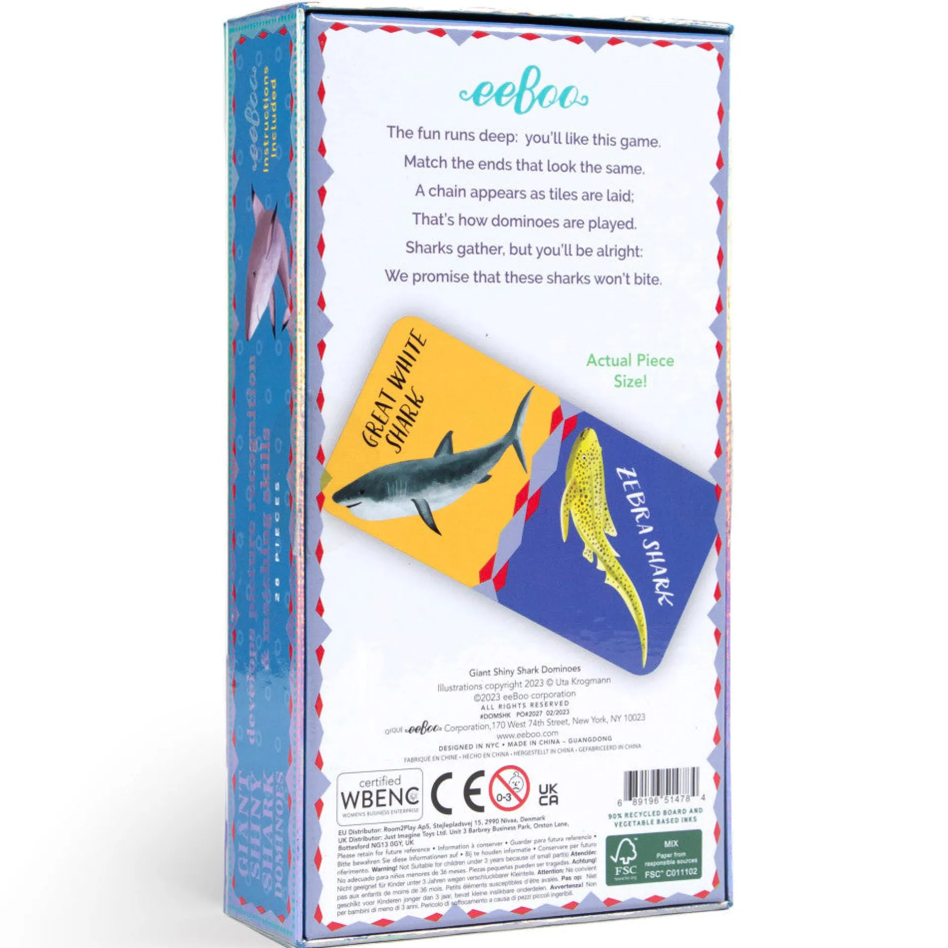 eeBoo Giant Shiny Shark Dominoes Set for 2-4 Players