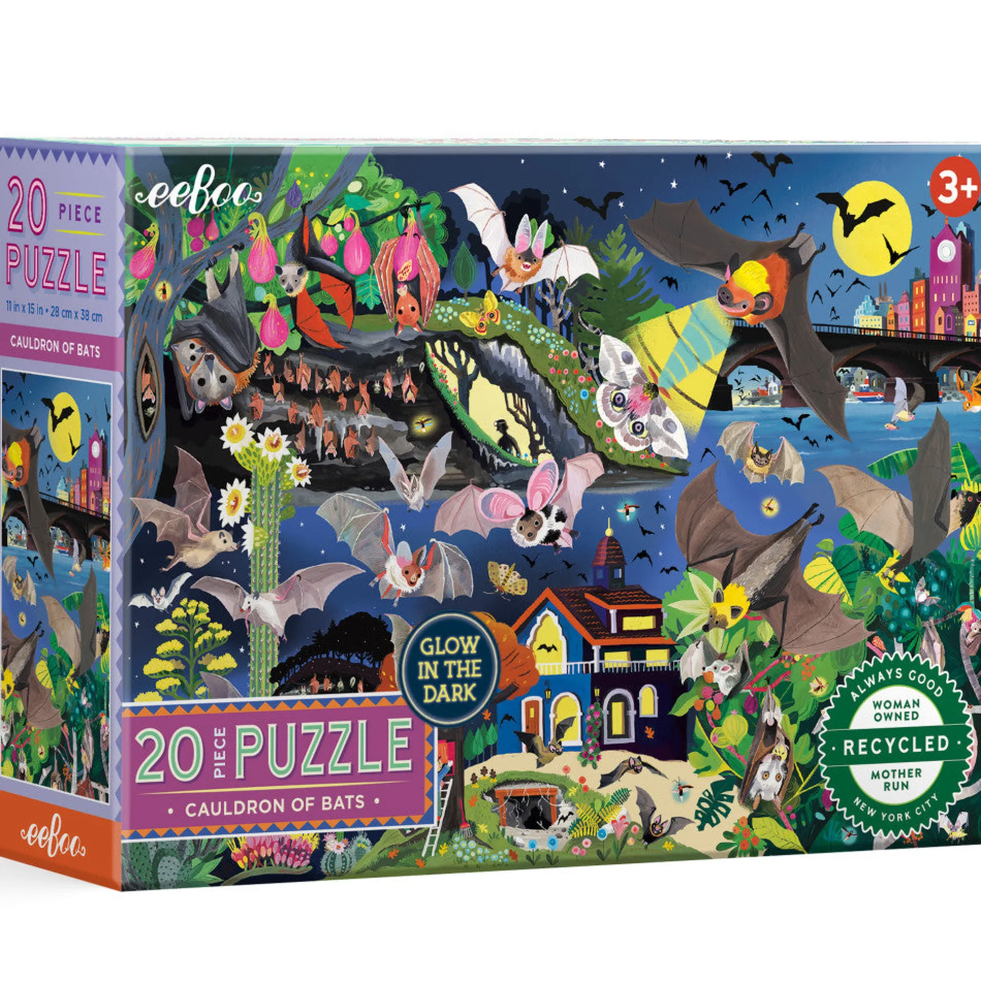 eeBoo Love of Bats Glow-in-the-Dark Jigsaw Puzzle - 20 pc