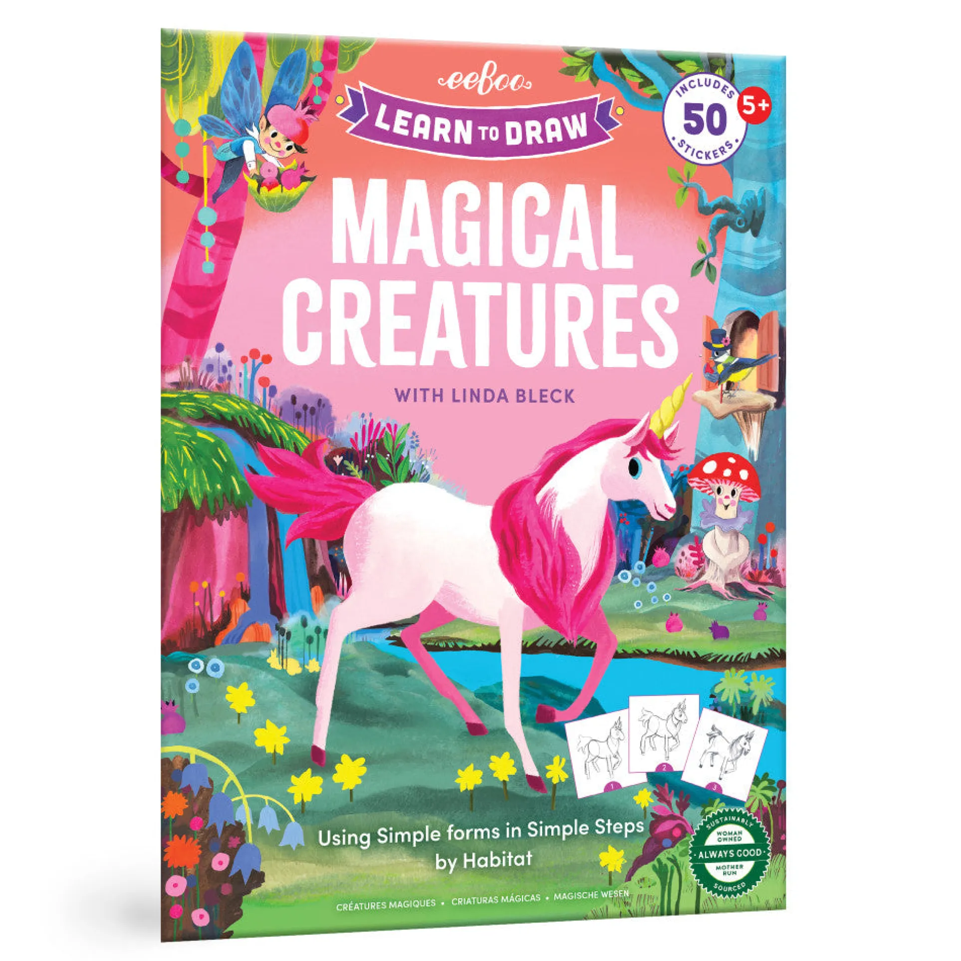eeBoo Magical Creatures Drawing Guidebook with Stickers