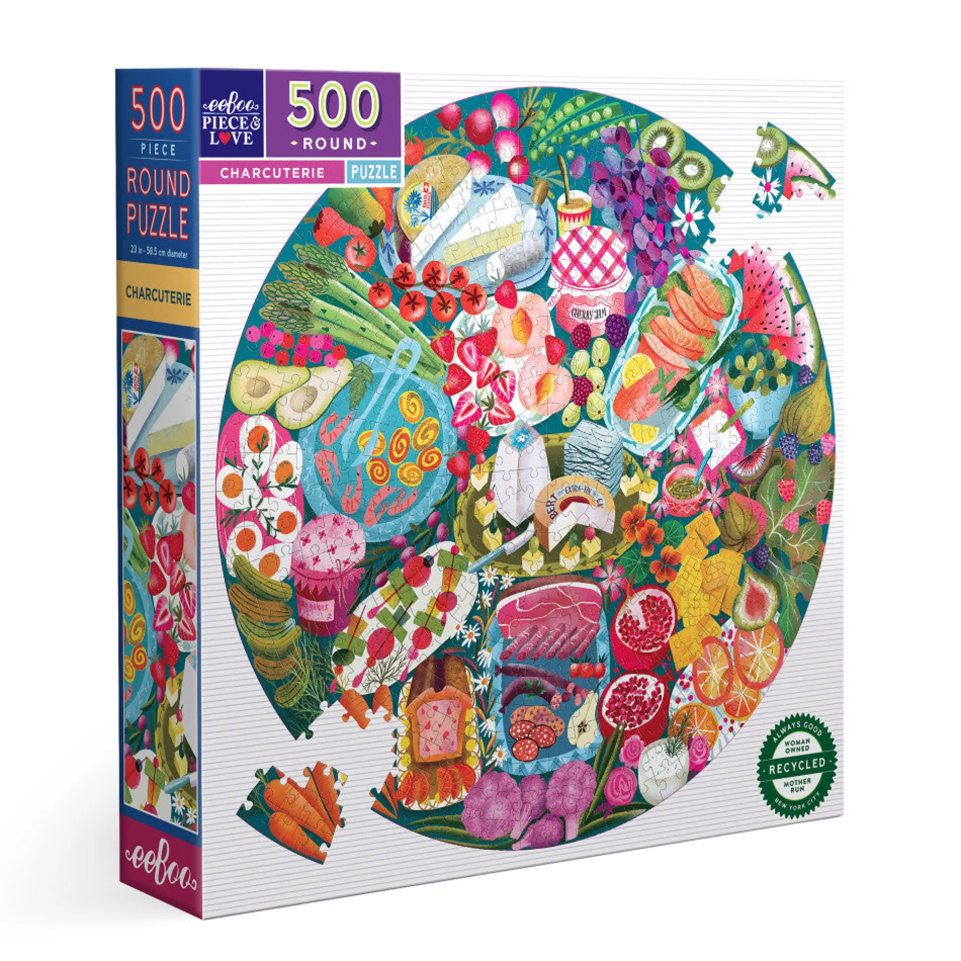 eeBoo Piece & Love Charcuterie 500-Piece Round Jigsaw Puzzle