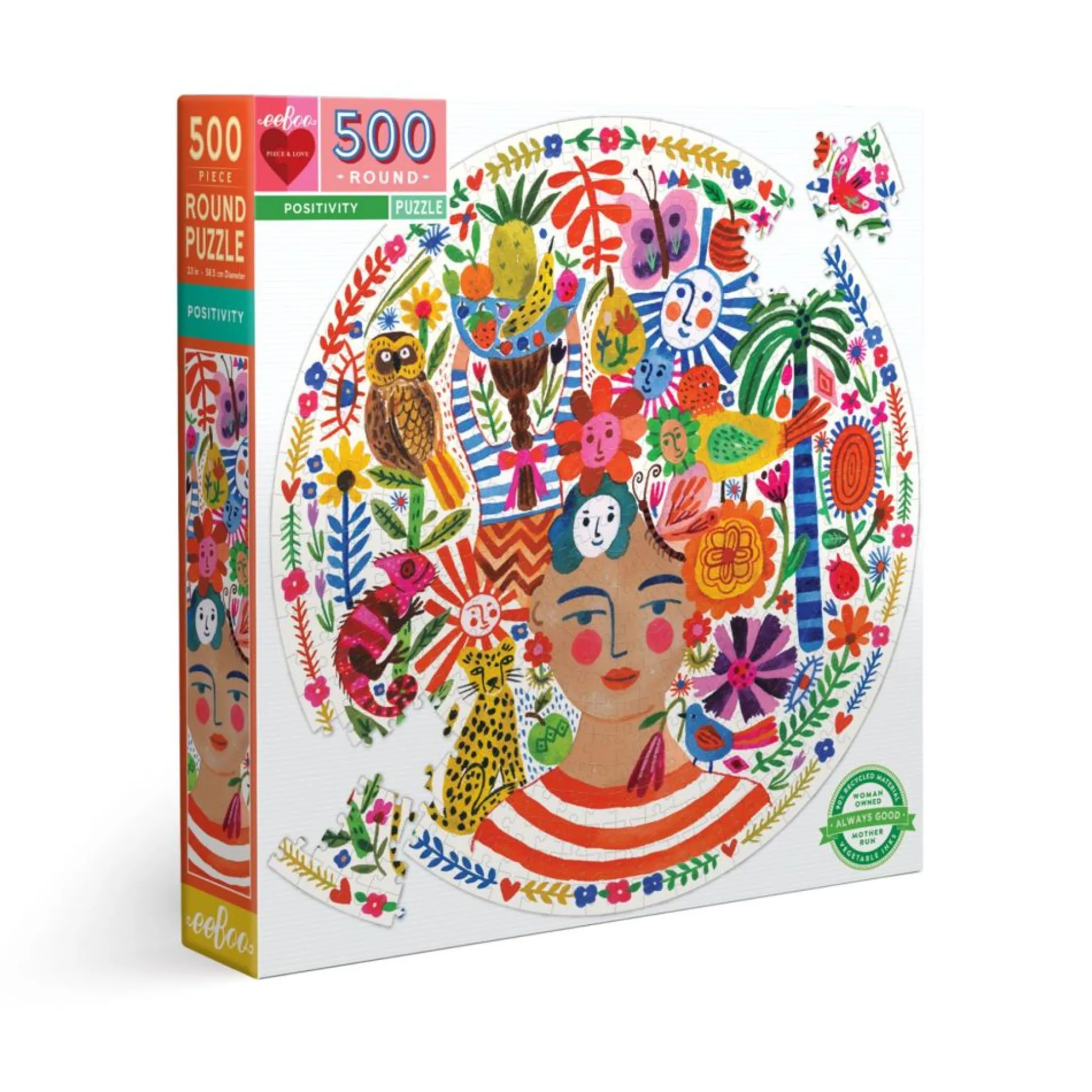 eeBoo Piece and Love Positivity 500-Piece Round Jigsaw Puzzle