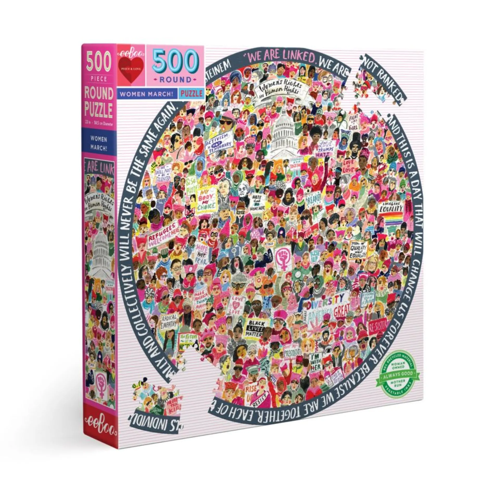 eeBoo Piece and Love Women March! 500-Piece Round Jigsaw Puzzle