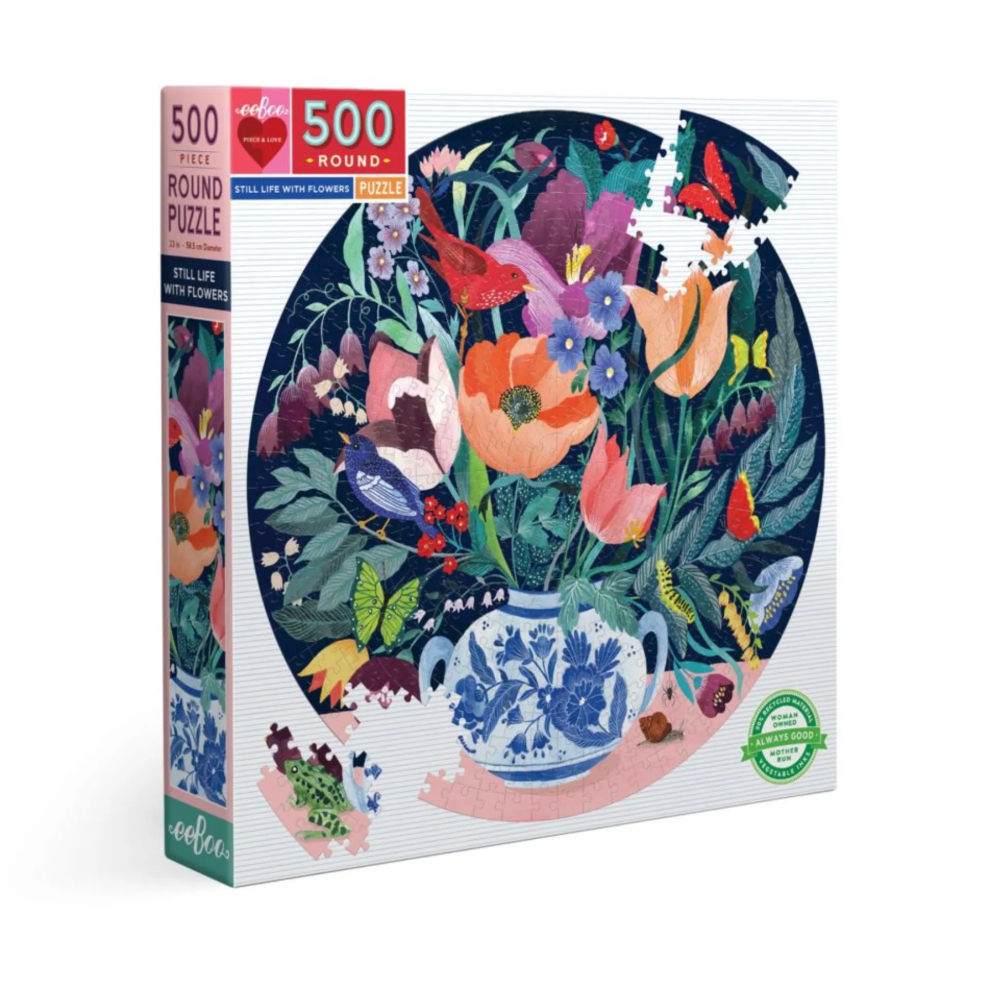 eeBoo Piece and Love Still Life with Flowers 500-Piece Round Puzzle