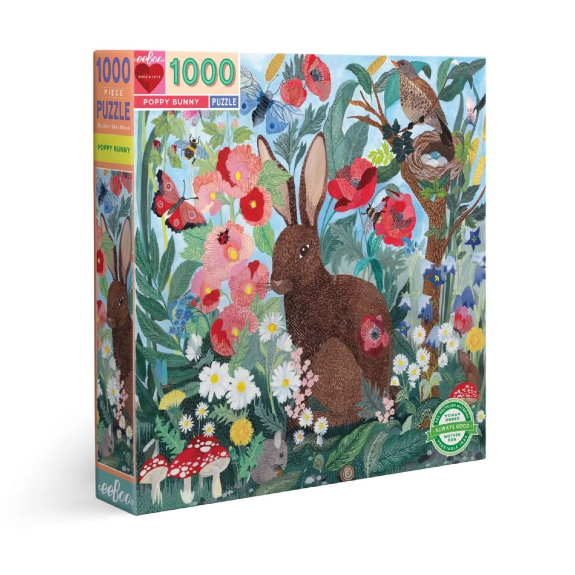 eeBoo Piece and Love Poppy Bunny 1000-Piece Square Jigsaw Puzzle