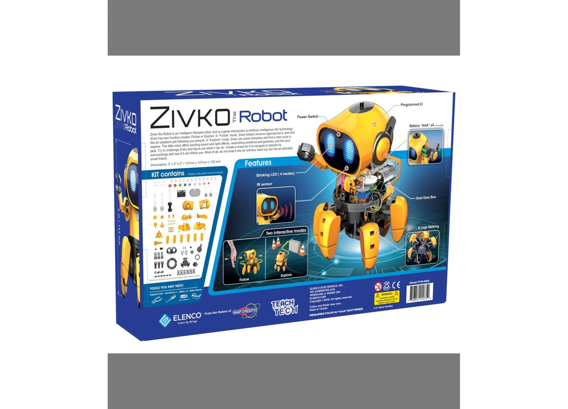 Elenco TEACH TECH Zivko the Robot Kit - Interactive AI Hexiped Robot