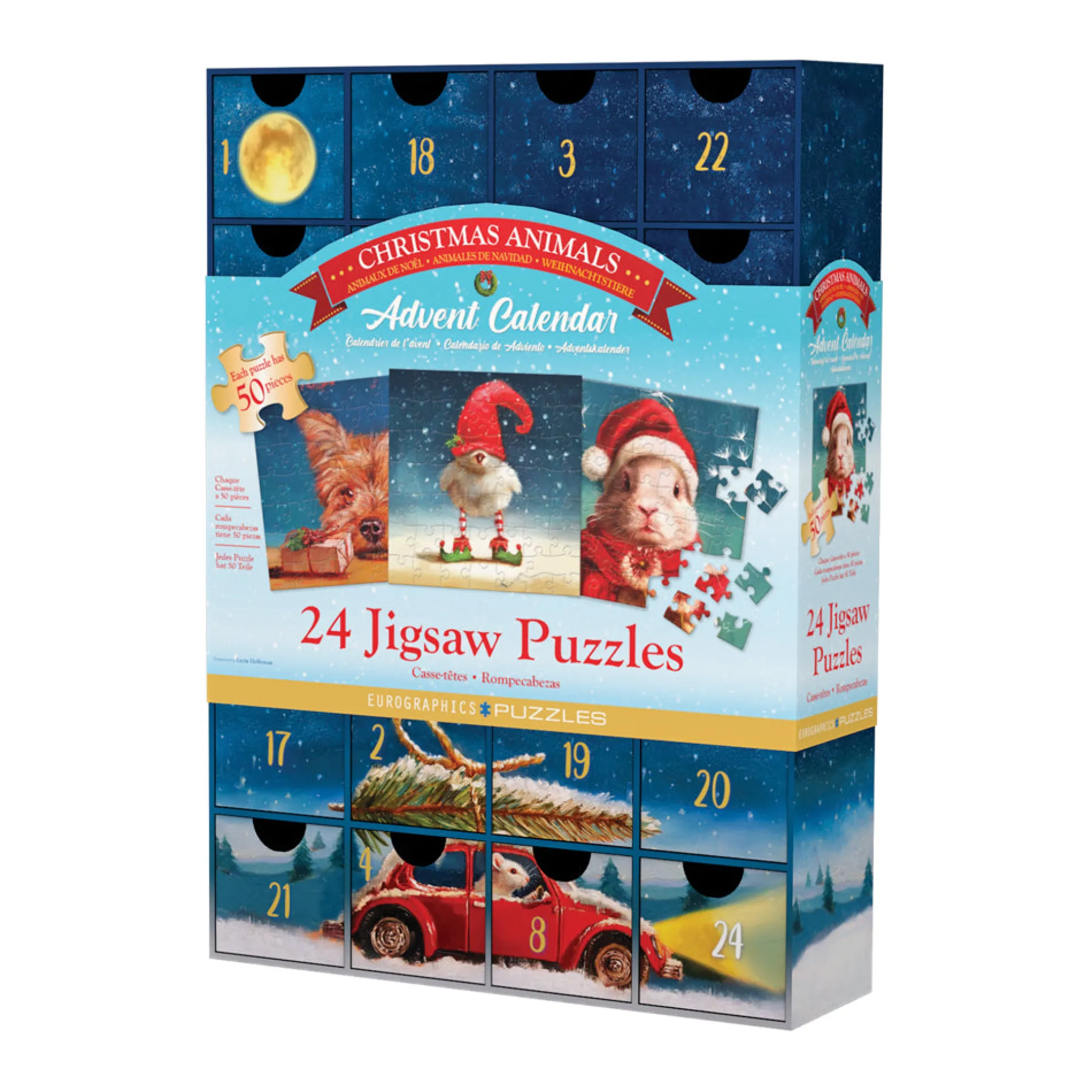 Eurographics Christmas Animals 24-Pack Jigsaw Puzzles - 50 pc Each