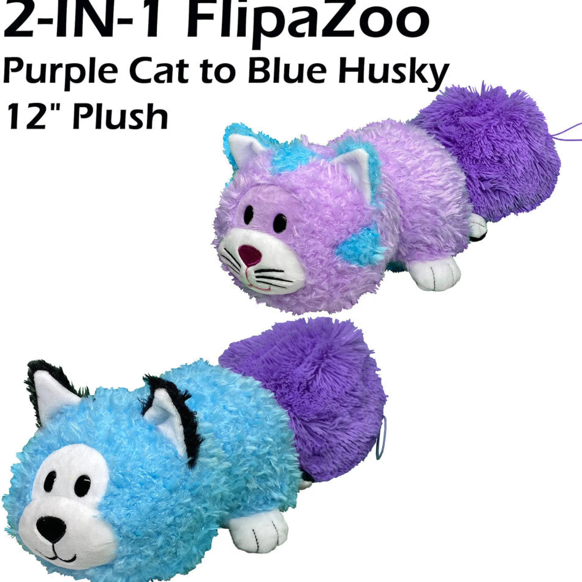 FlipaZoo Magic Tails 2-in-1 Plush - Transforming Purple Cat to Blue Husky