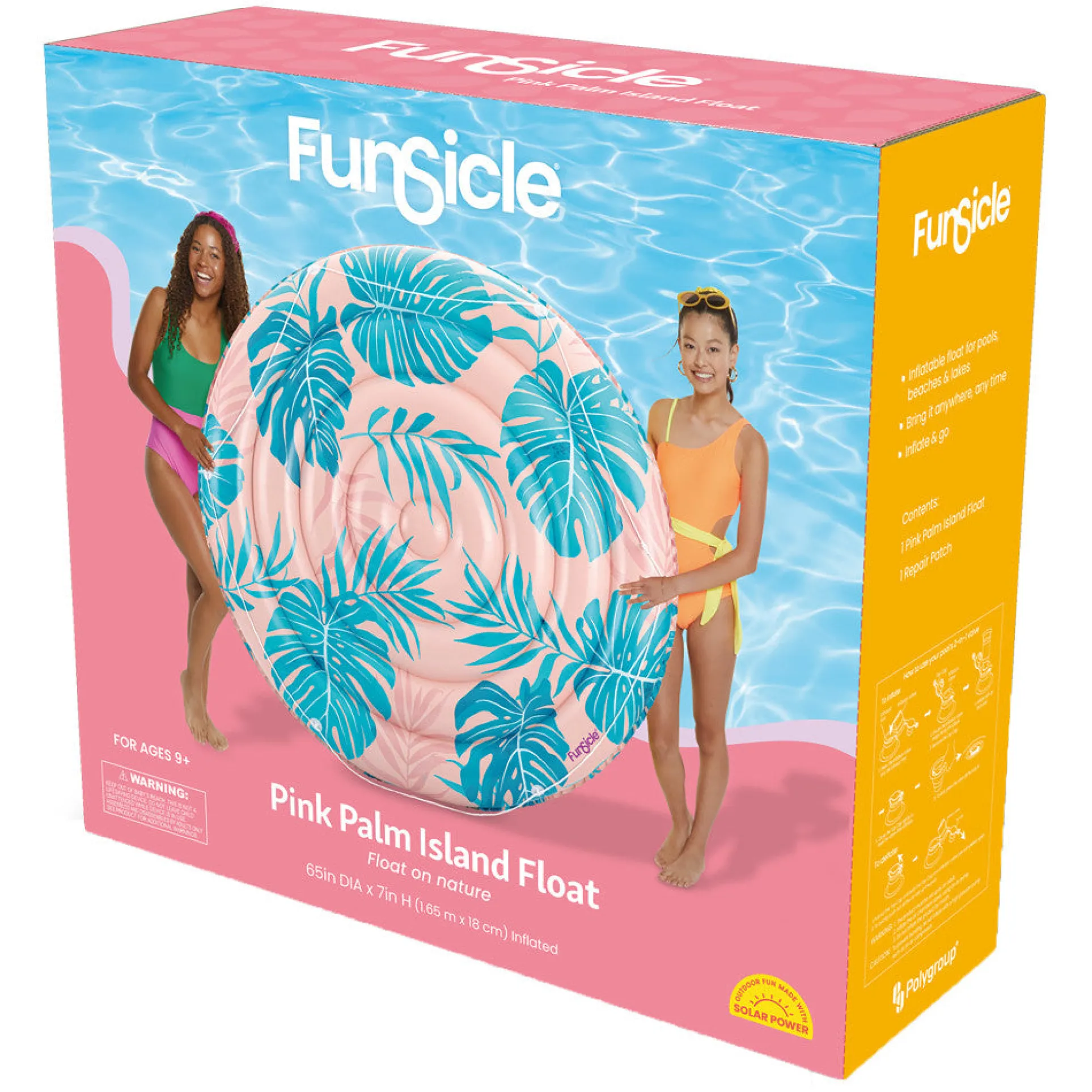 Funsicle Pink Palm Island Inflatable Float - 65" Round, Pink & Blue