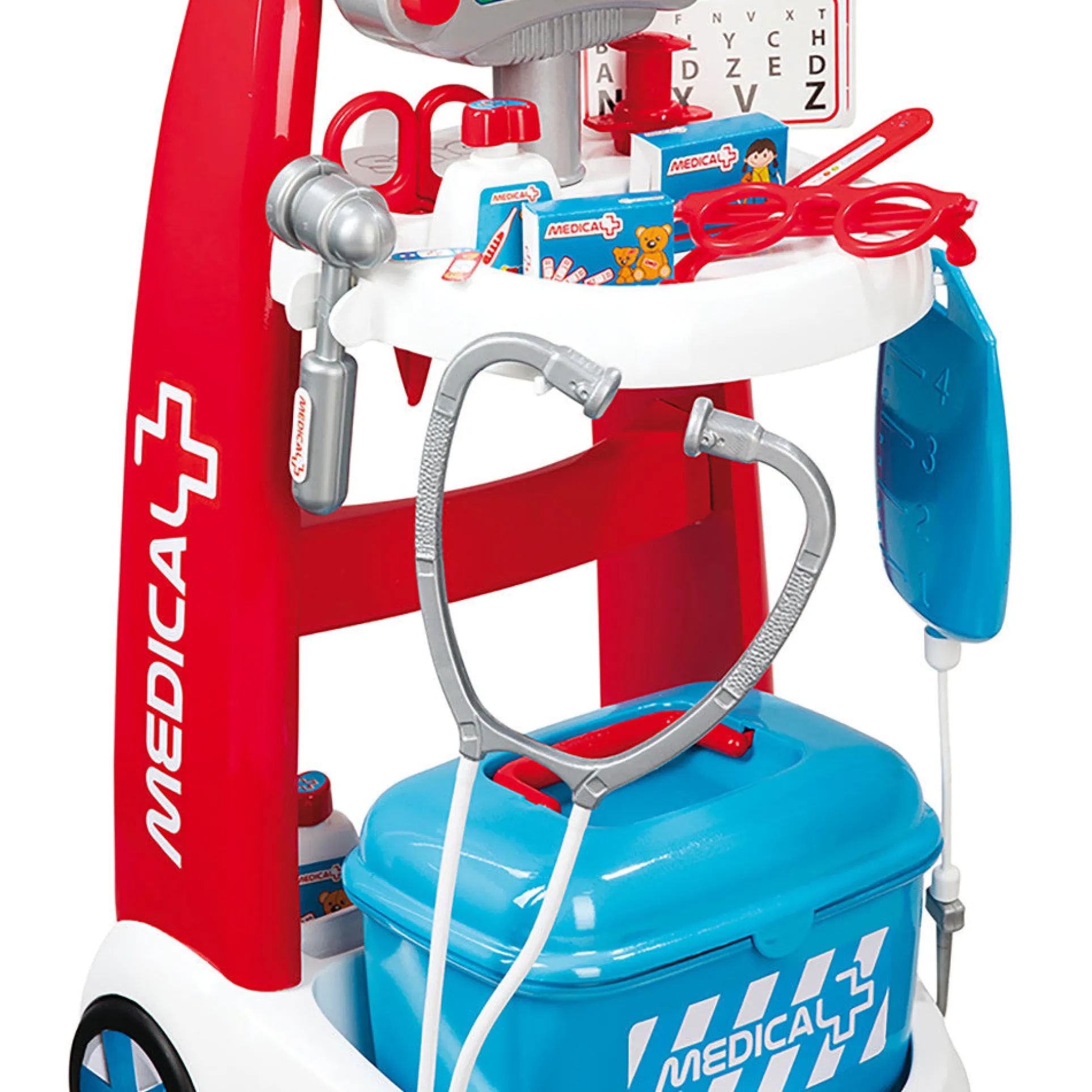 Smoby Doctor's Trolley Playset - Red-White-Blue with 16pc Medical Accessories
