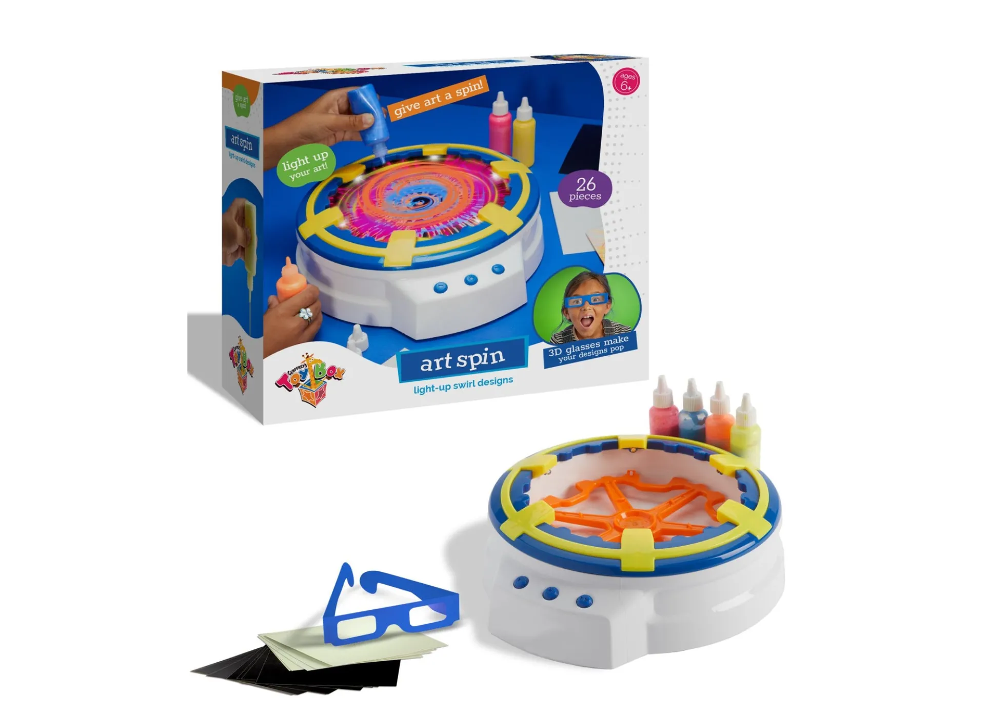 Geoffrey's Toy Box 3D Spin Art Kit - Light-Up Swirl Designs for Kids