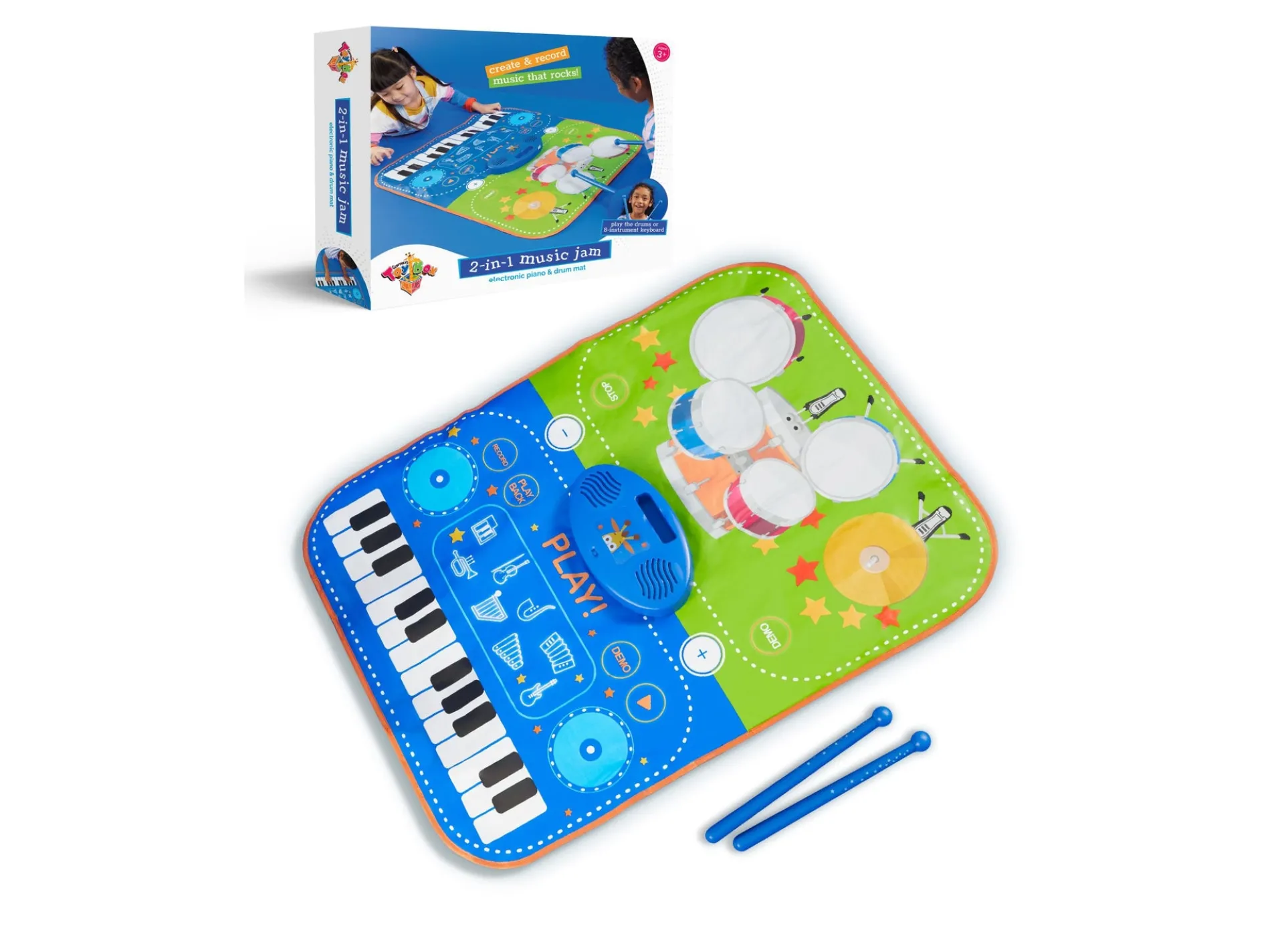Geoffrey's Toy Box 2-in-1 Electronic Piano and Drum Mat, 3-Piece Set