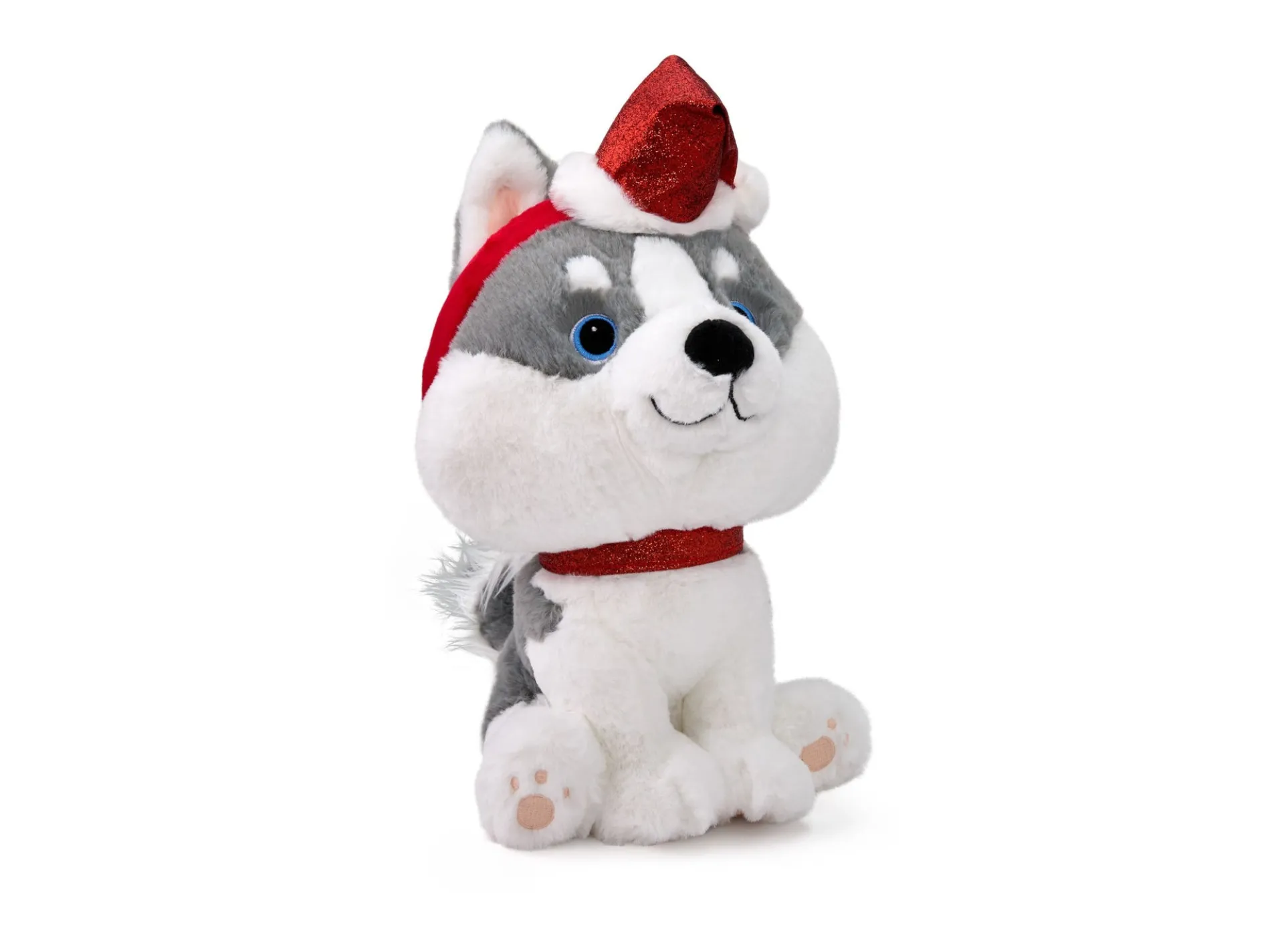 Geoffrey's Toy Box 10 Inch Husky Plush with Festive Christmas Hat