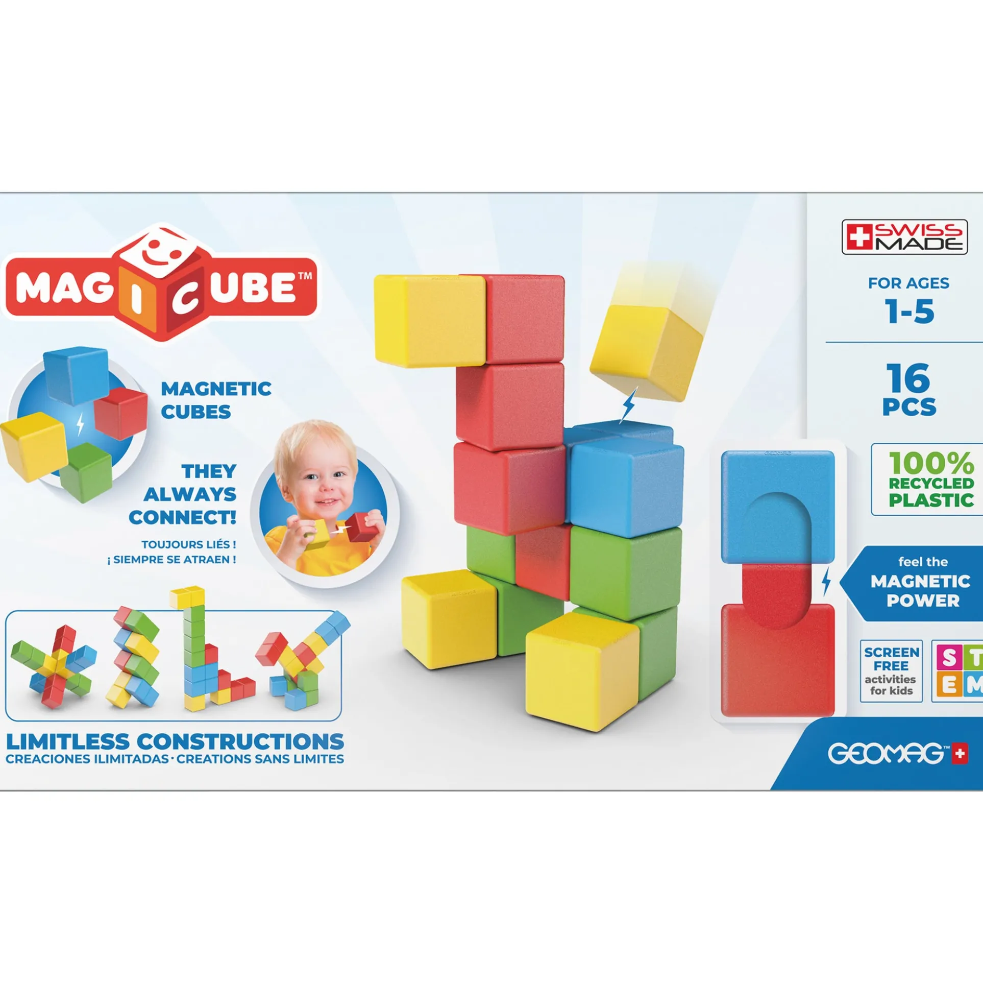 Geomag Magicubes 16-Piece Recycled Magnetic Building Set for Toddlers