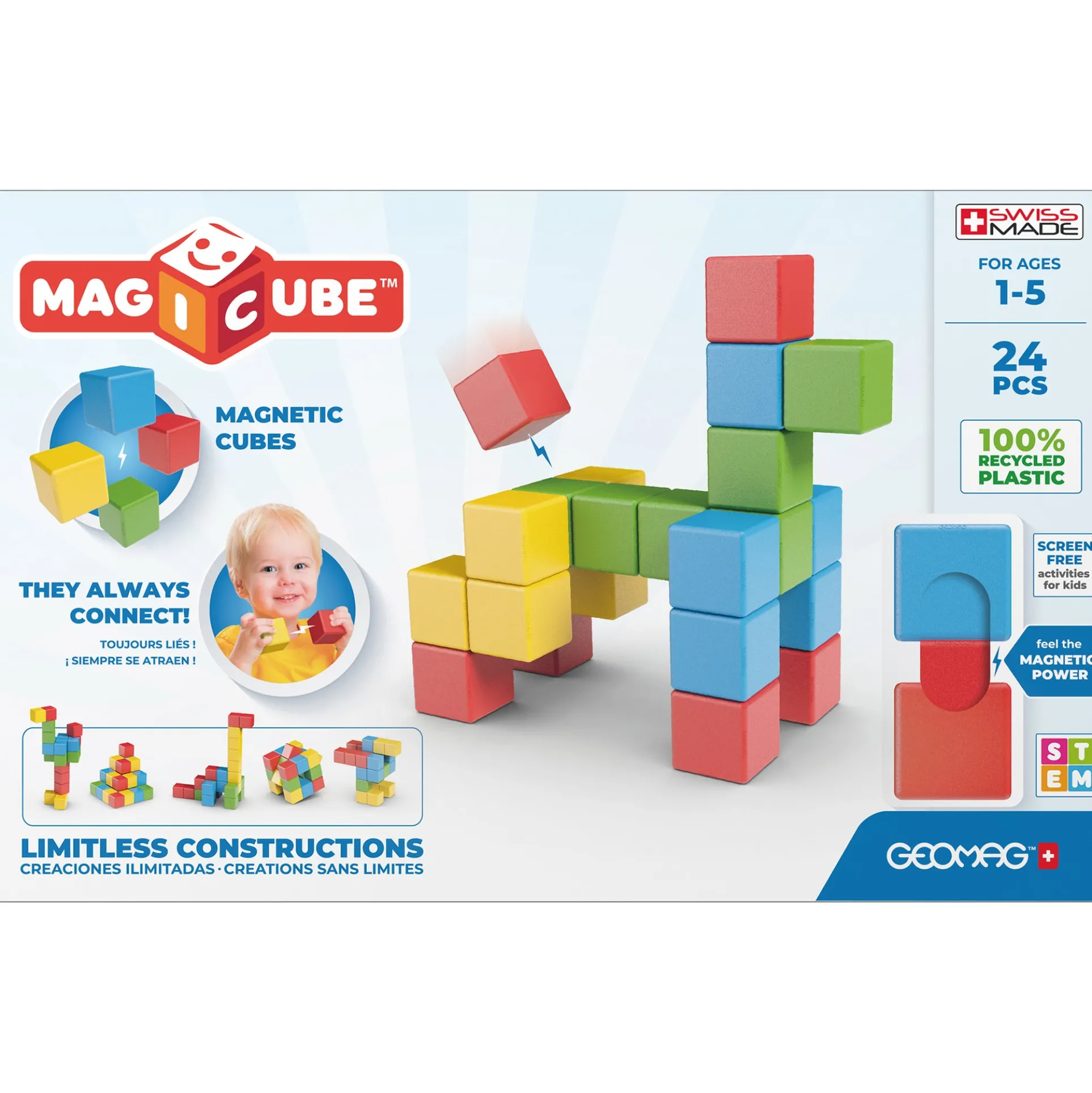 Geomag Magicubes 24-Piece Recycled Magnetic Building Set for Toddlers