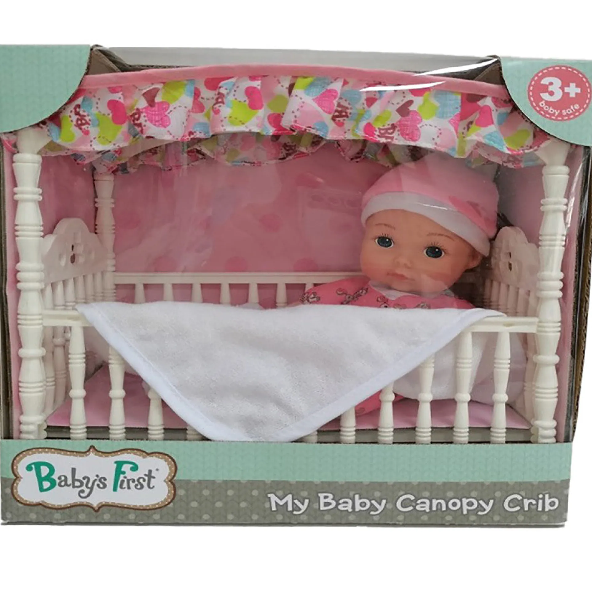 Goldberger Baby's First Deluxe Canopy Crib with 9" Toy Doll Playset
