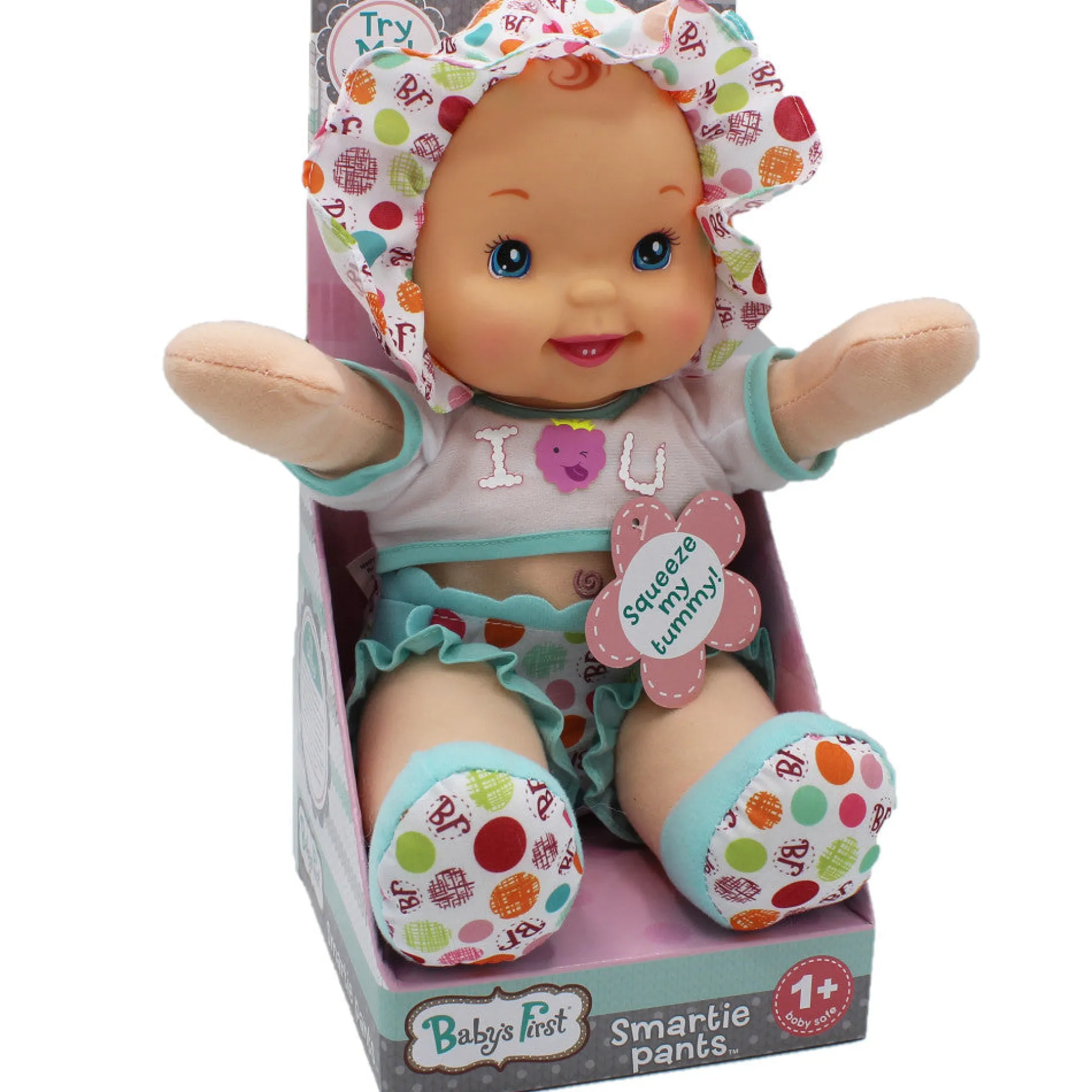 Goldberger 12-inch Baby's First Smartie Pants Doll - Raspberry T-Shirt