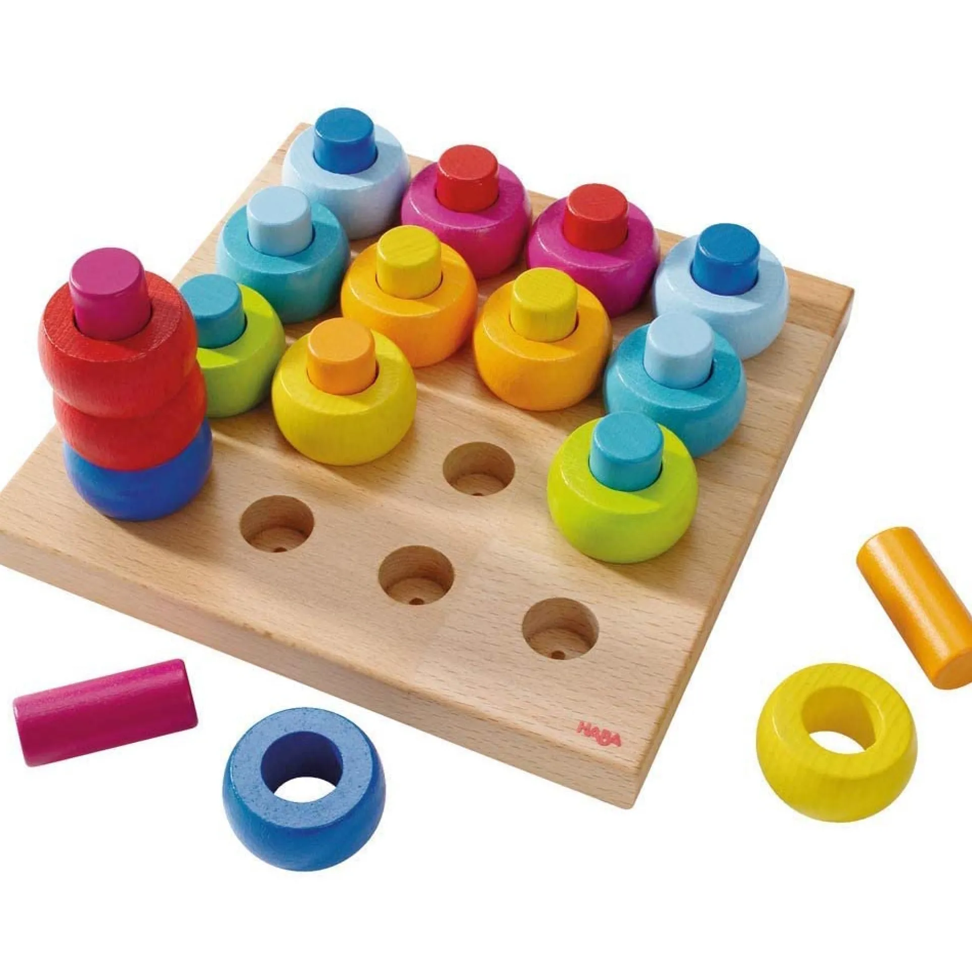 HABA Rainbow Whirls Pegging Game - Colorful Educational Toy for Toddlers