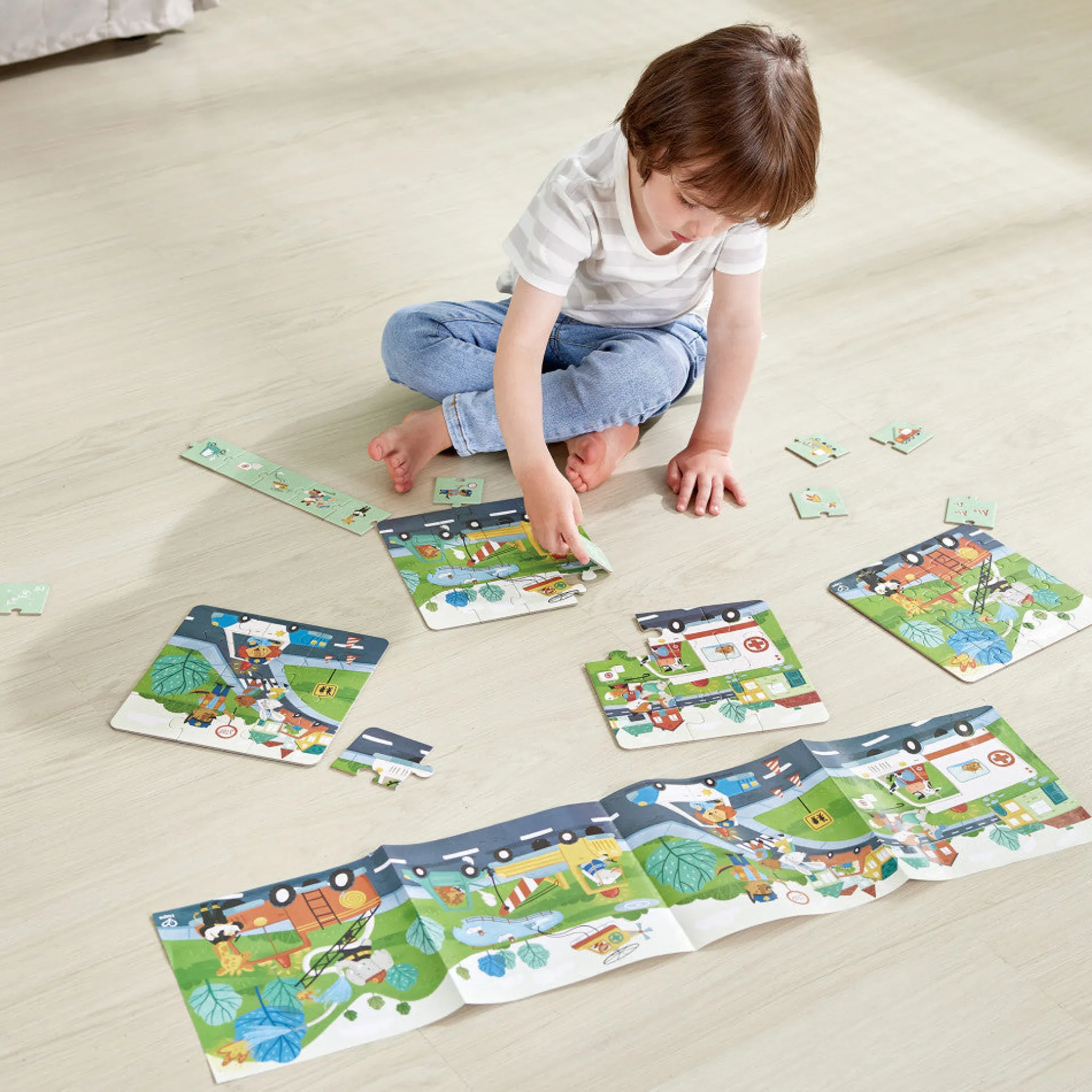 Hape Colorful Rescue Vehicles 4-in-1 Puzzle Set