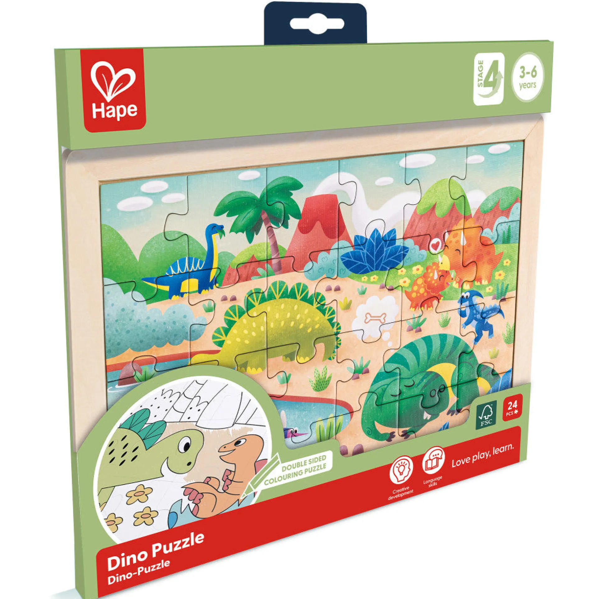 Hape Dino Double-Sided Coloring Jigsaw Puzzle - 24 pc