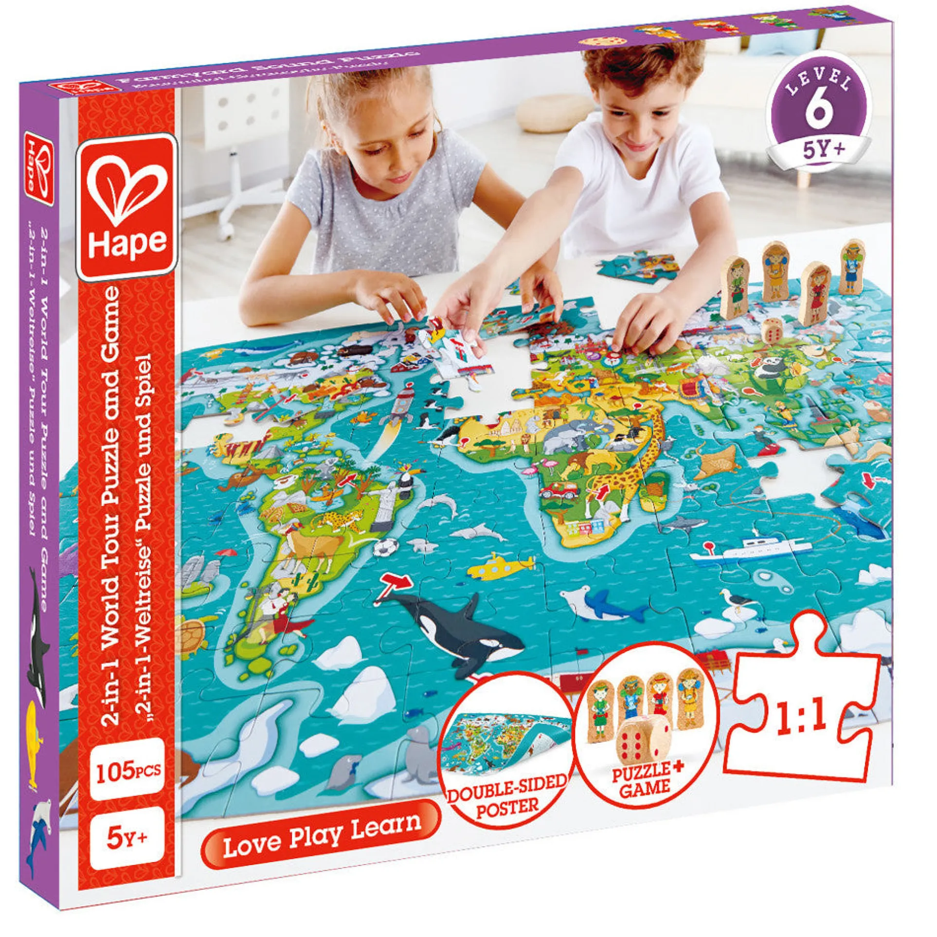 Hape 2-In-1 World Tour Puzzle & Game - 105pc