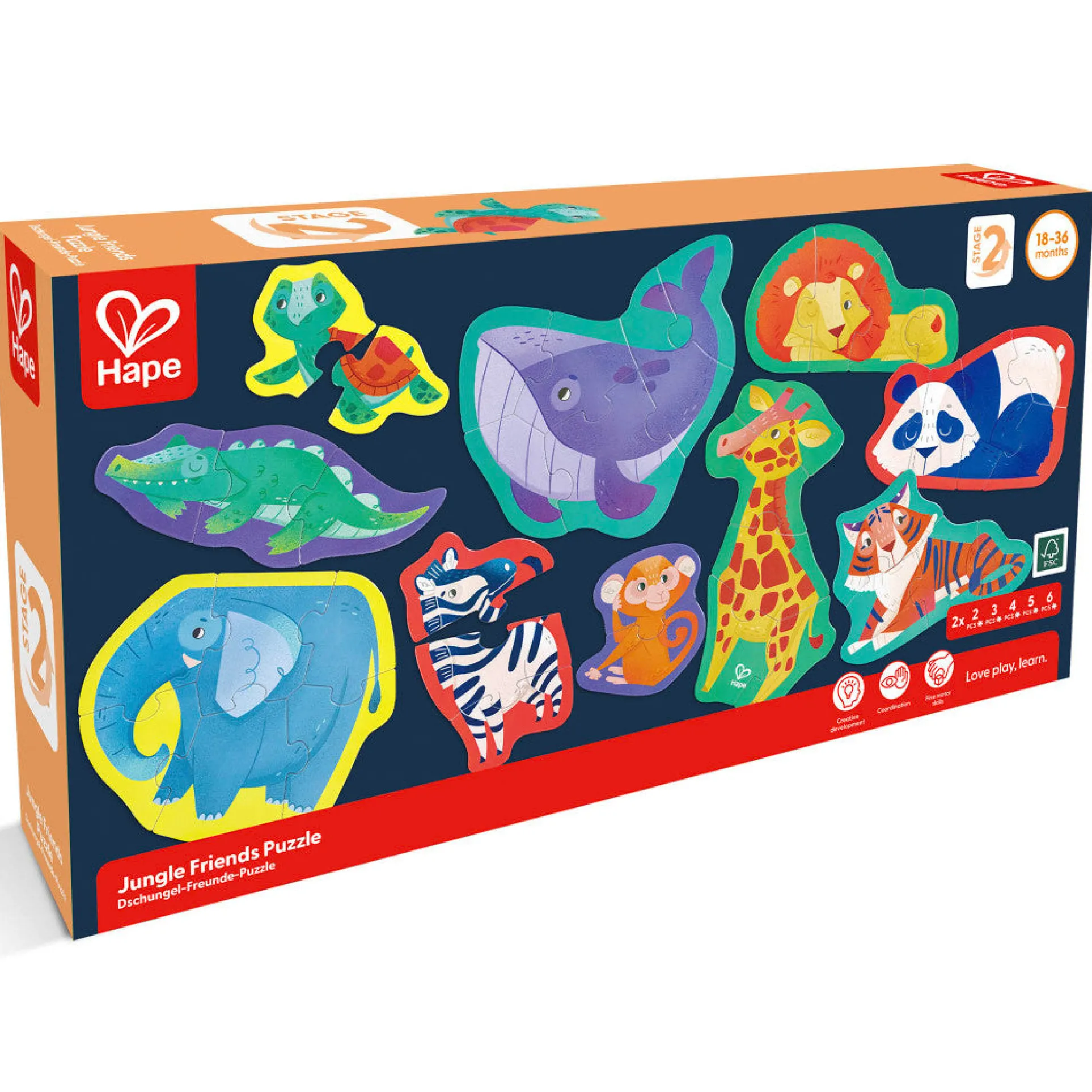 Hape Jungle Friends 10-Pack Animal Shaped Puzzles