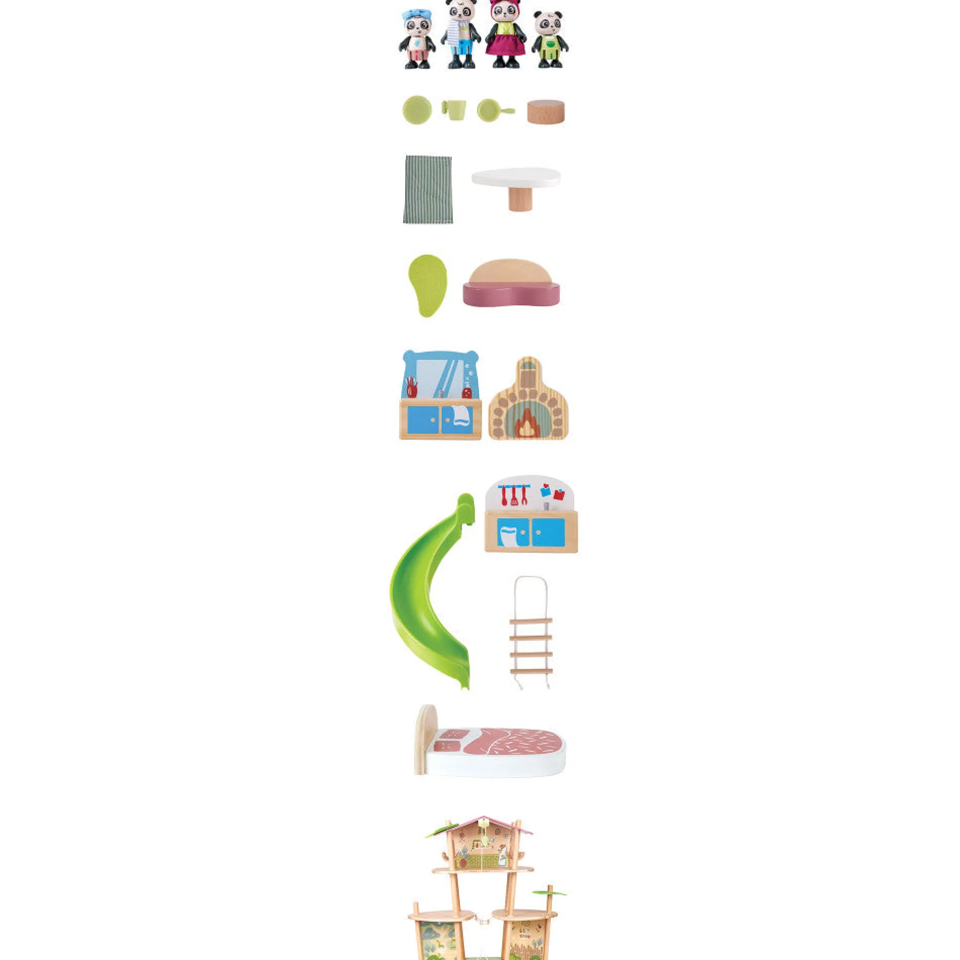 Hape Pandas' Bamboo House 3-Level Wooden Dollhouse Playset - 25 Pieces