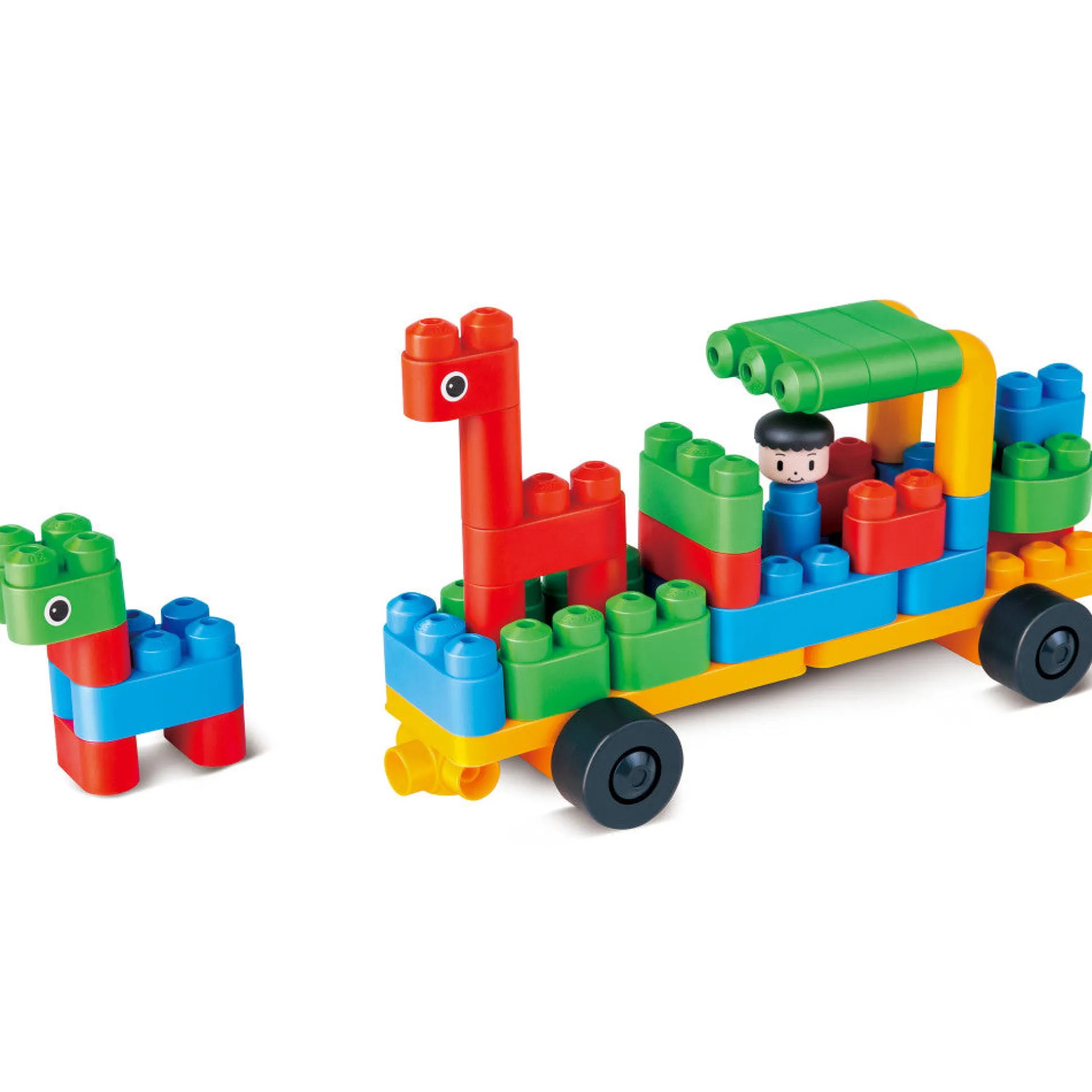 Hape PolyM Zoo Keeper 'n Cars Kit - 40pc Creative Building Blocks Set