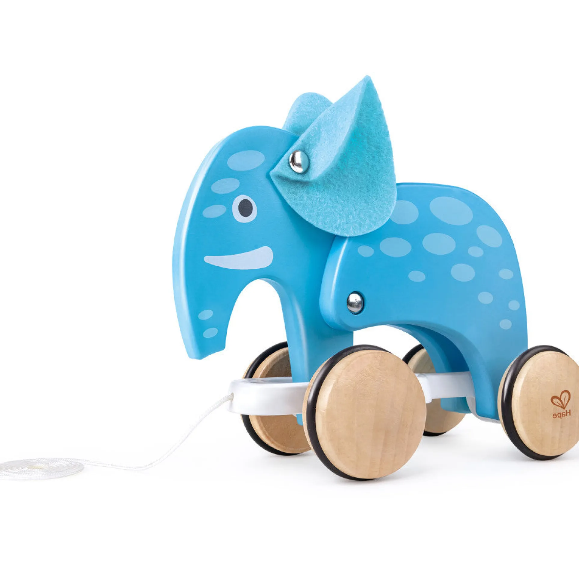 Hape Pull-Along Elephant - Blue Wooden Animal Toy