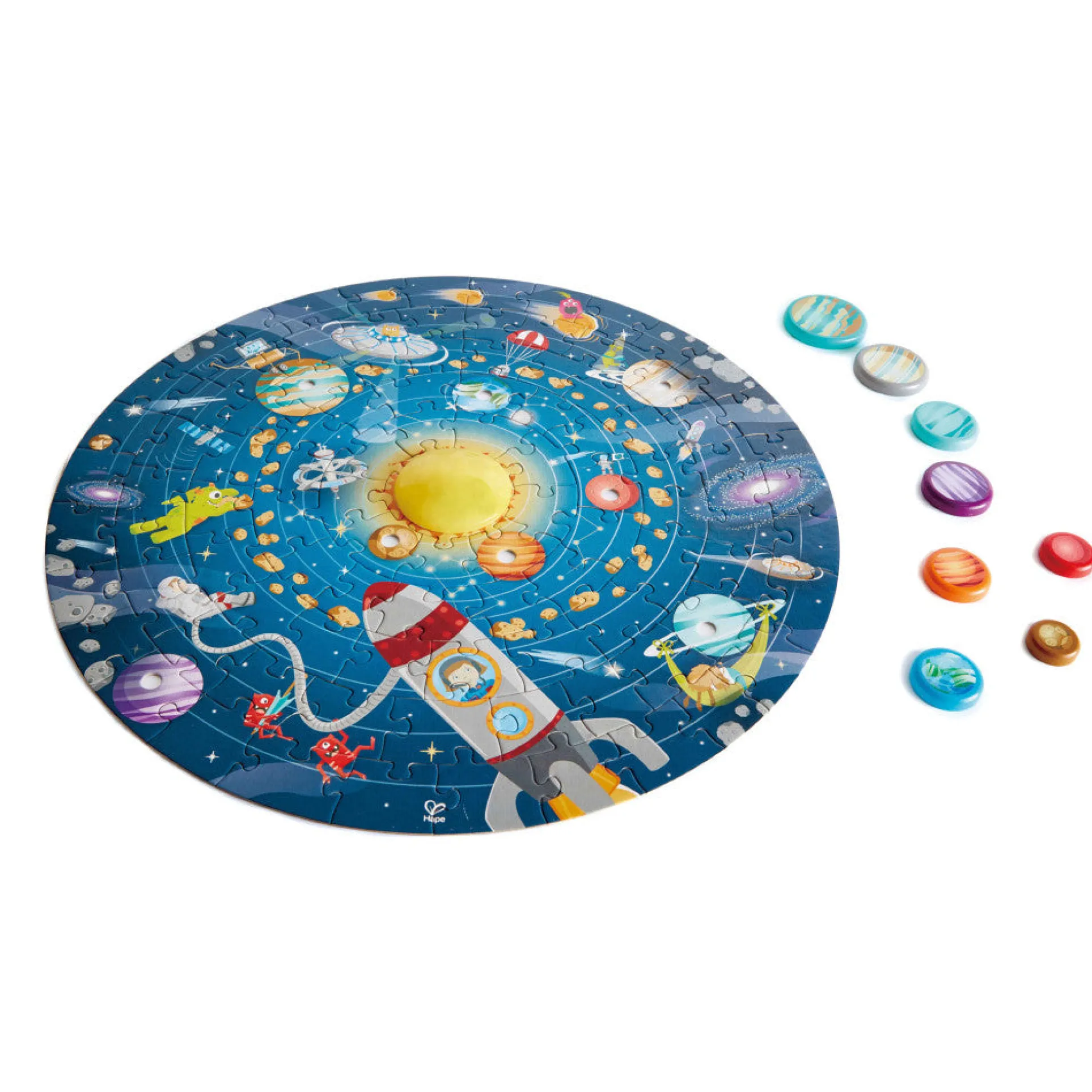 Hape Solar System Puzzle - 102 Pieces - Illuminated Round Educational Toy