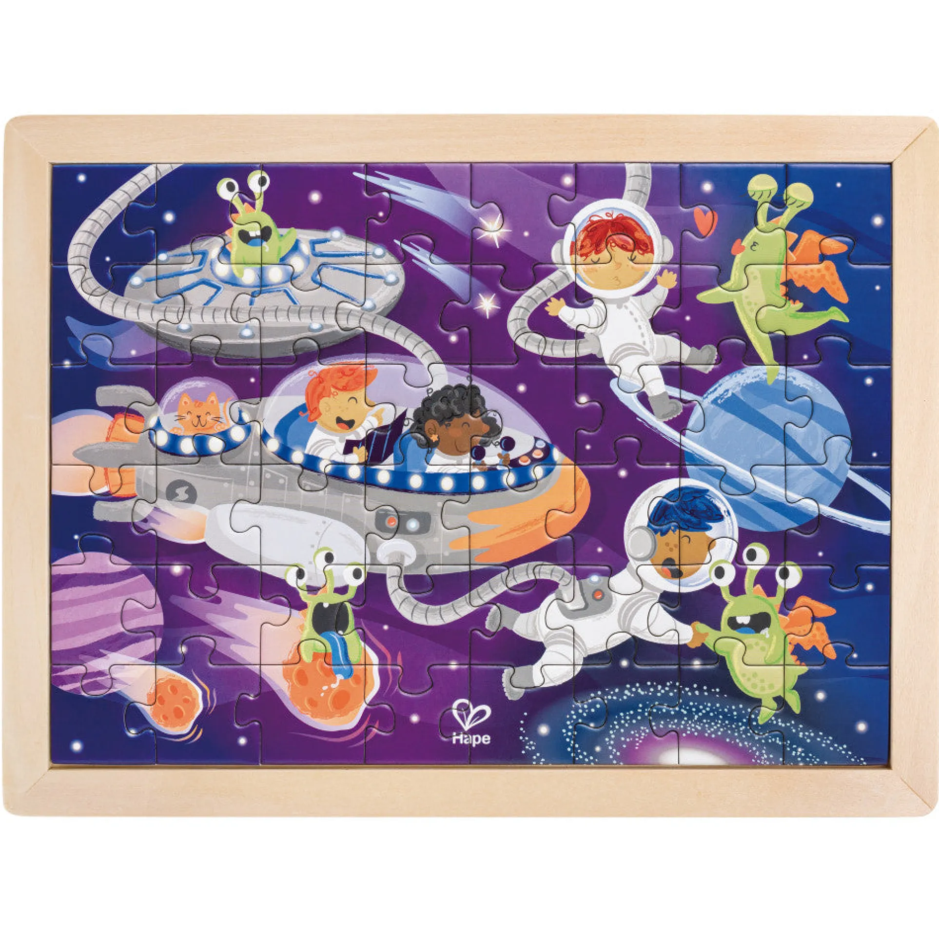 Hape Space Friends 48pc Double-Sided Coloring Jigsaw Puzzle