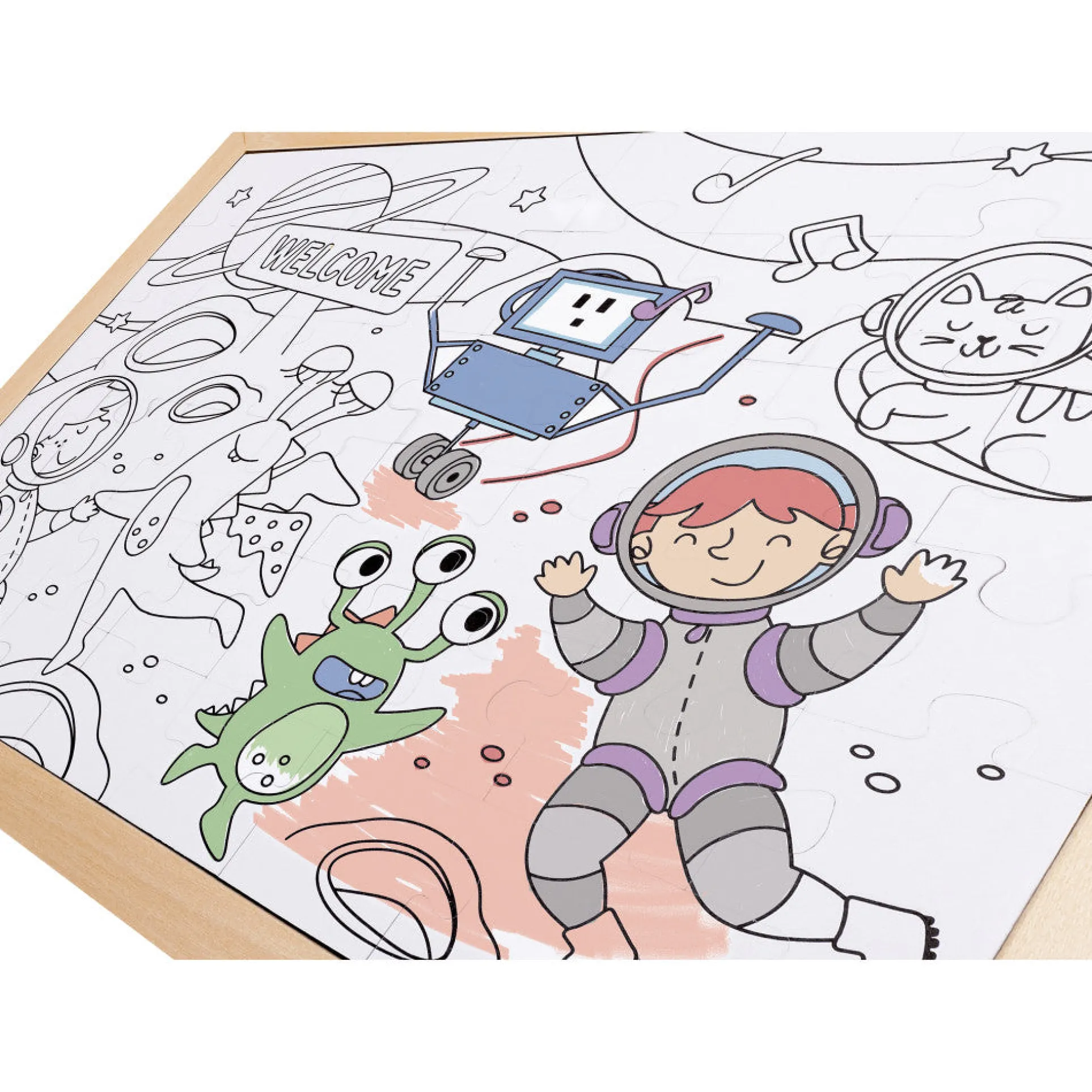 Hape Space Friends 48pc Double-Sided Coloring Jigsaw Puzzle