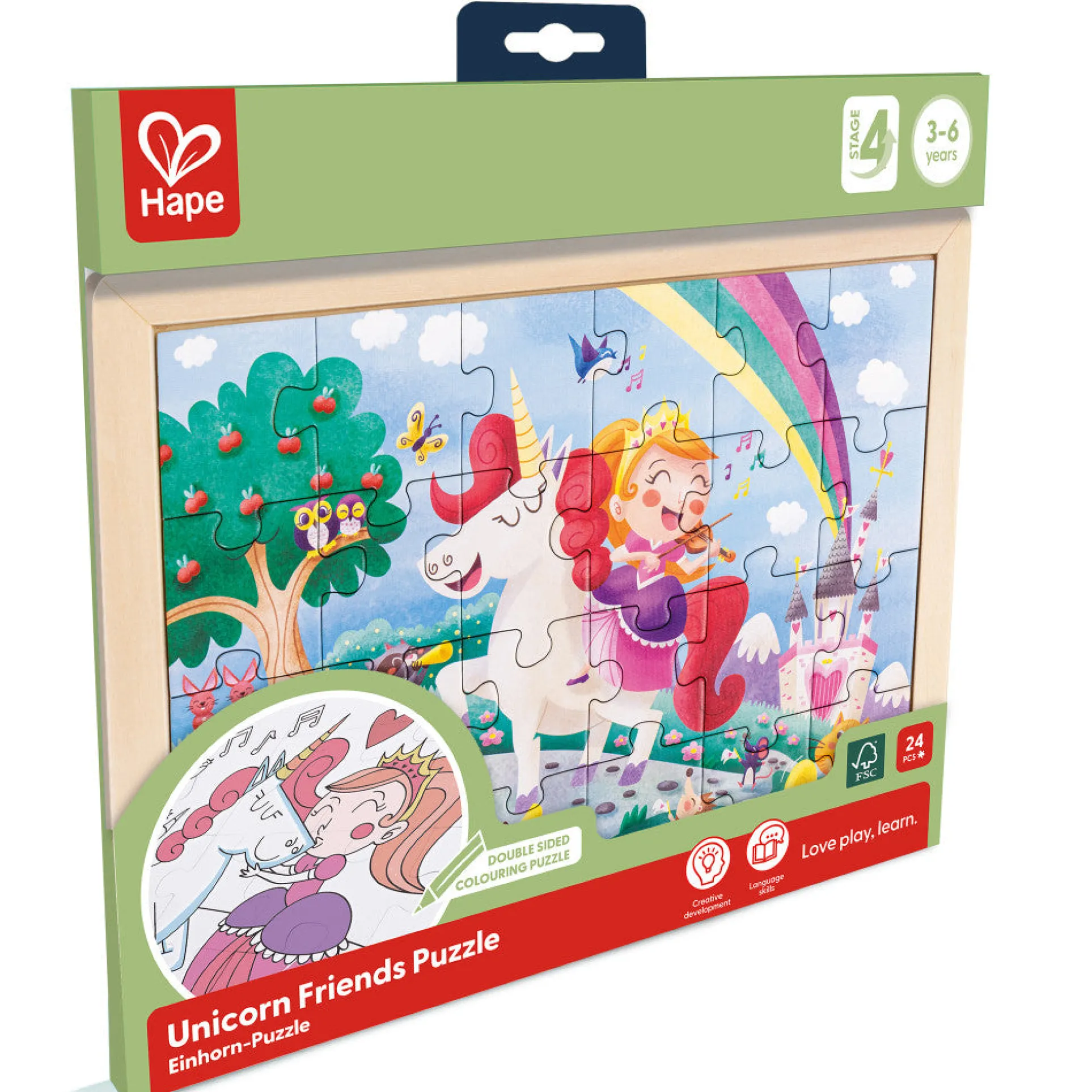 Hape Unicorn Friends 24pc Double-Sided Coloring Puzzle