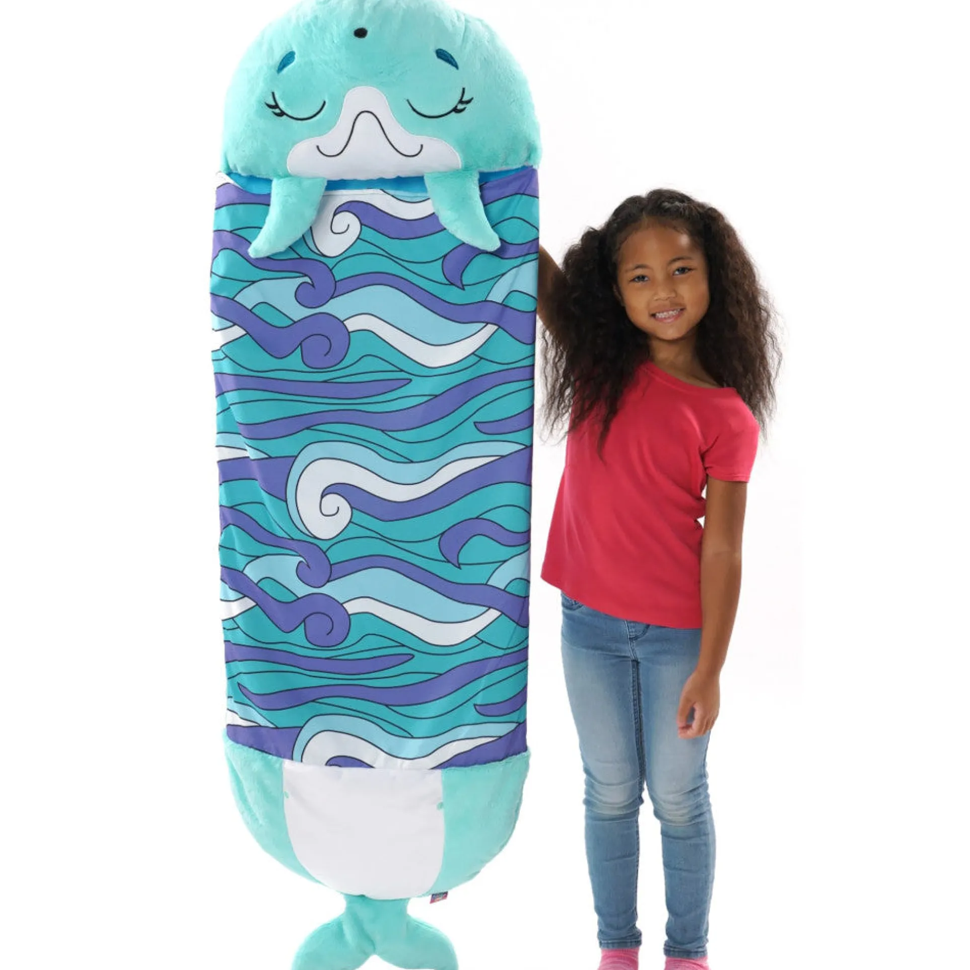 Happy Nappers Dolphin Disco 54 inch Plush Pillow & Sleepy Sack - Medium