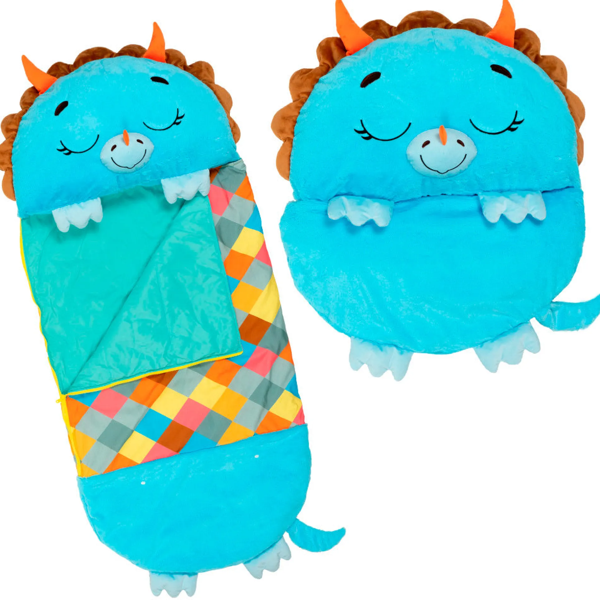 Happy Nappers Triceratops Timmy 54 Inch Plush Pillow & Sleepy Sack - Medium