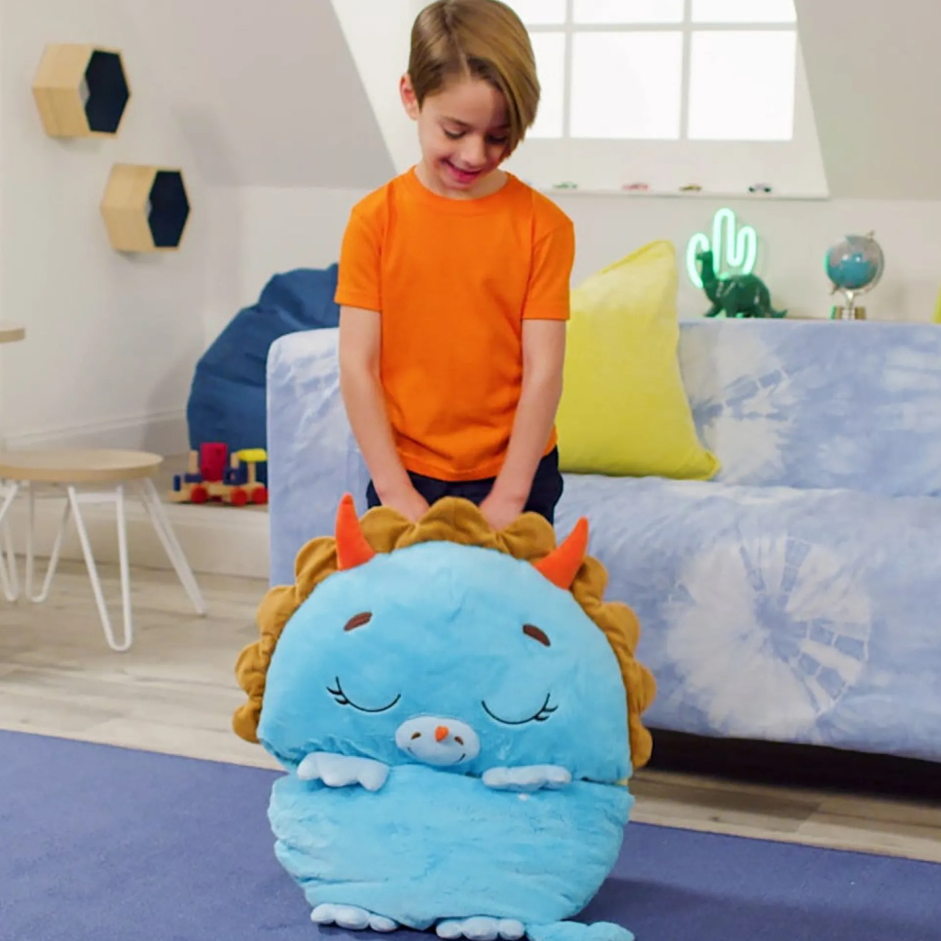 Happy Nappers Triceratops Timmy 54 Inch Plush Pillow & Sleepy Sack - Medium