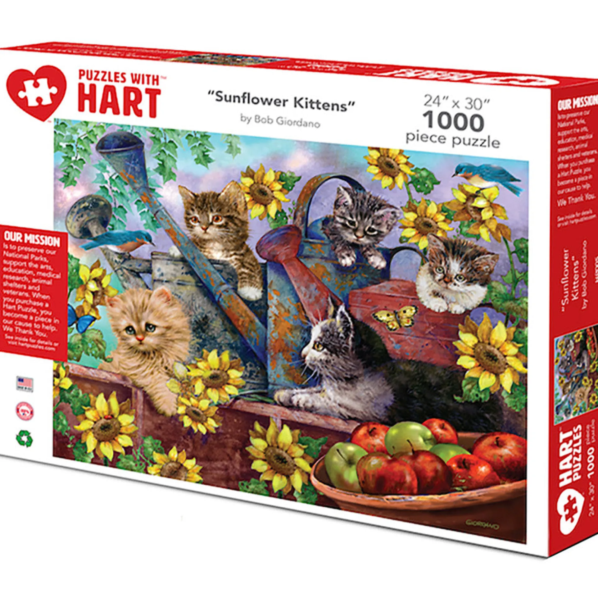 Hart Puzzles Sunflower Kittens 1000 pc Jigsaw Puzzle by Bob Giordano
