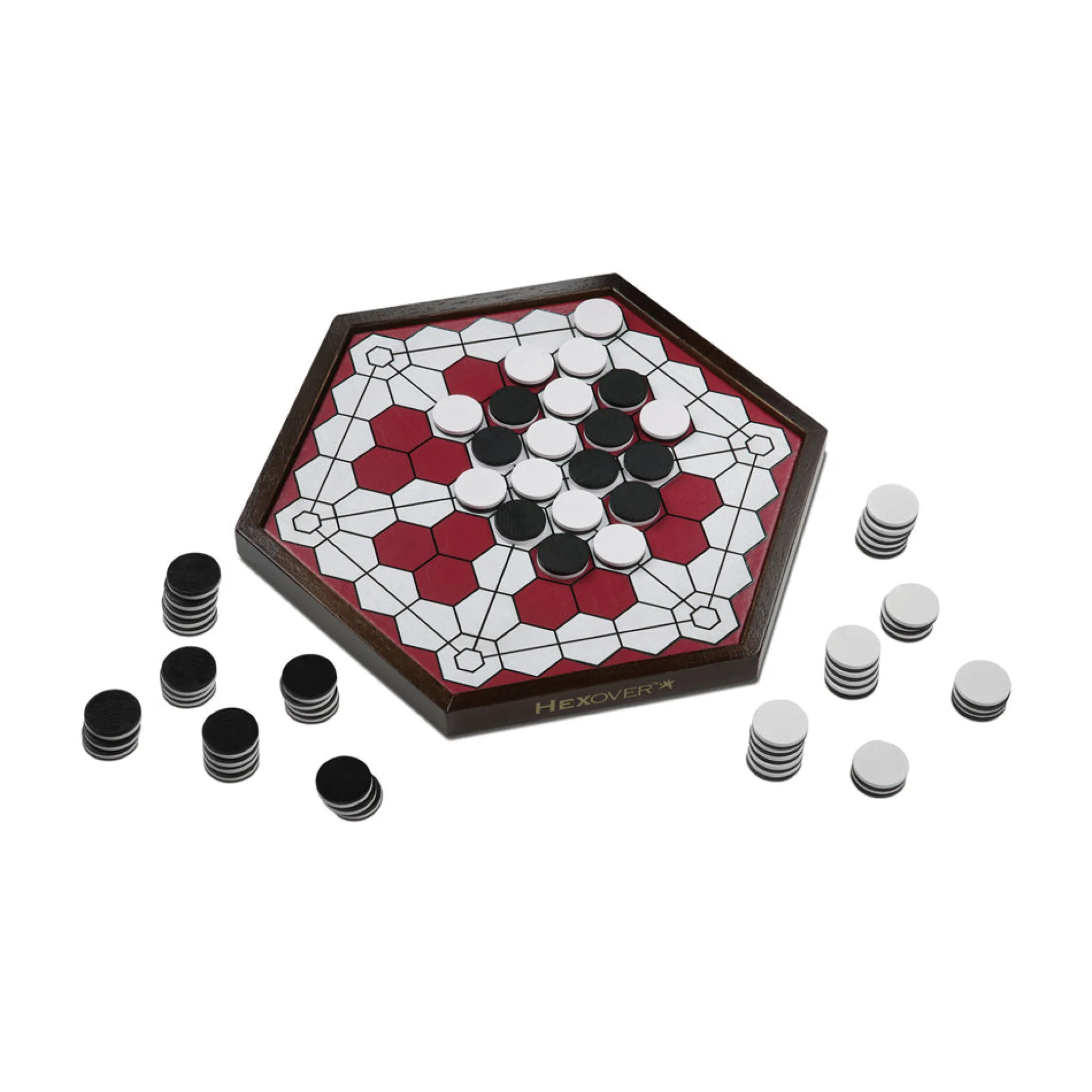 HEXOVER Strategy Board Game with Reversible Disks