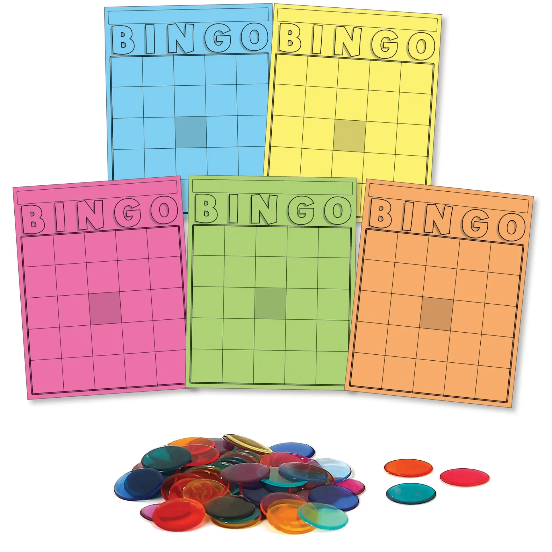 Hygloss Colorful Bingo Blast Cards & Chips Set - 1000 Chips, 50 Cards