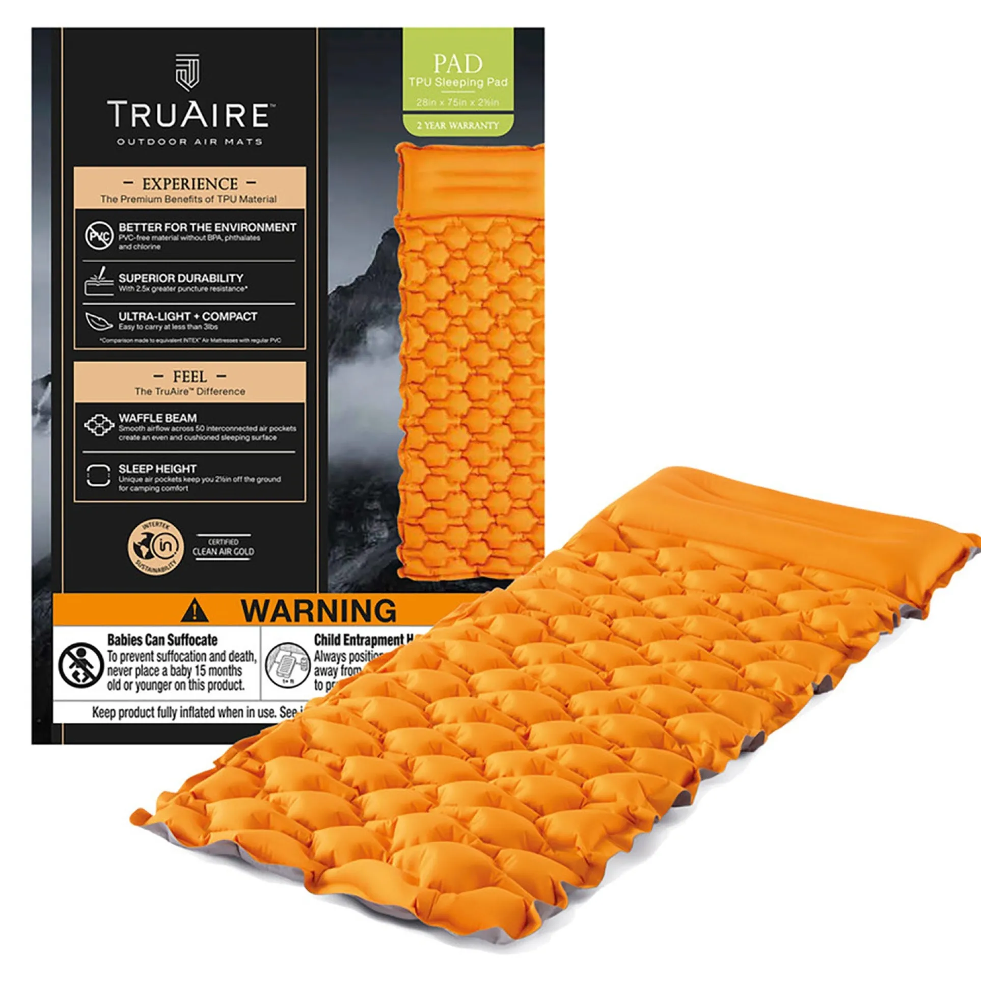 Intex TruAire 4.5" Inflatable Sleeping Pad with Built-In Pillow