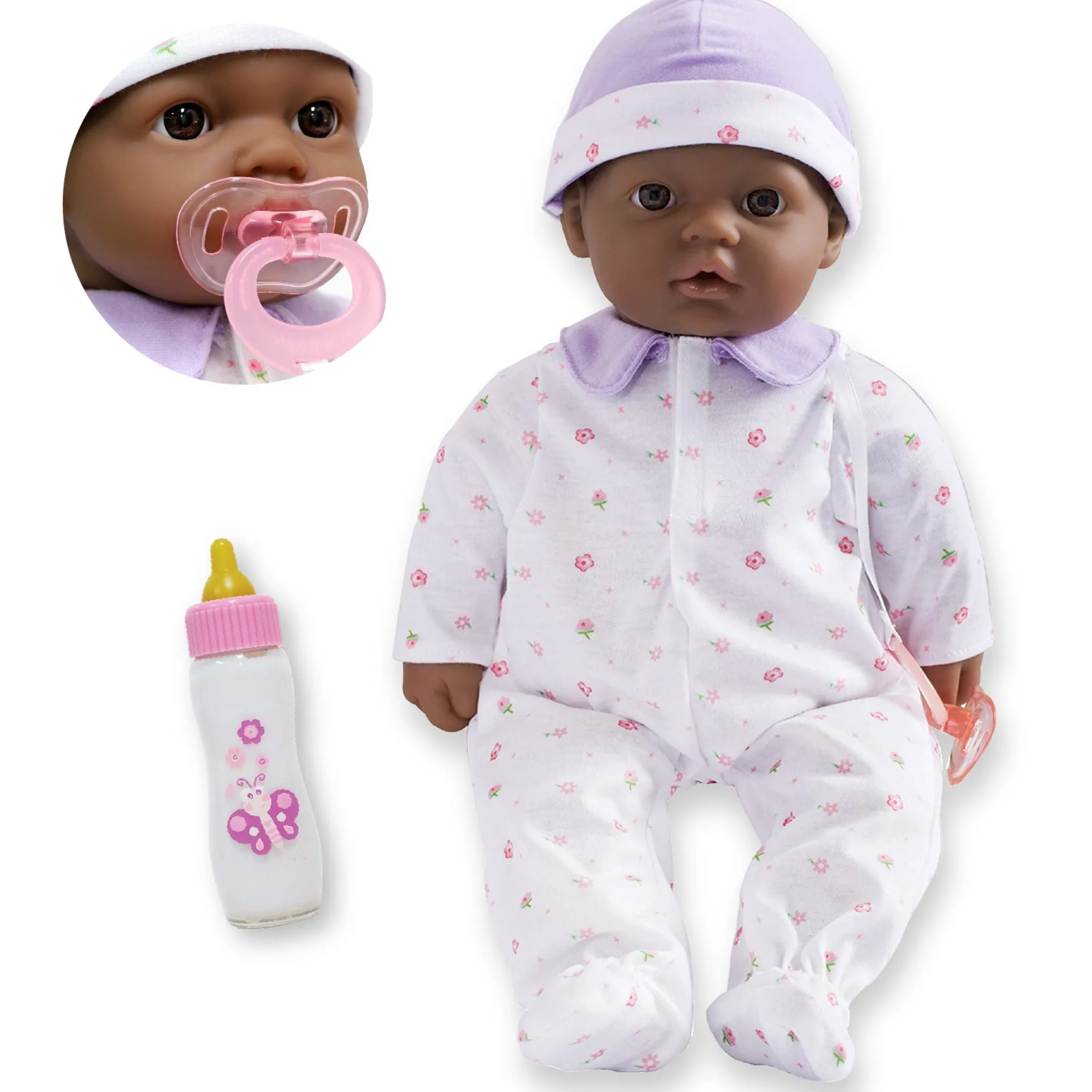JC Toys La Baby Soft 16-Inch Doll with Purple Sleeper and Pacifier