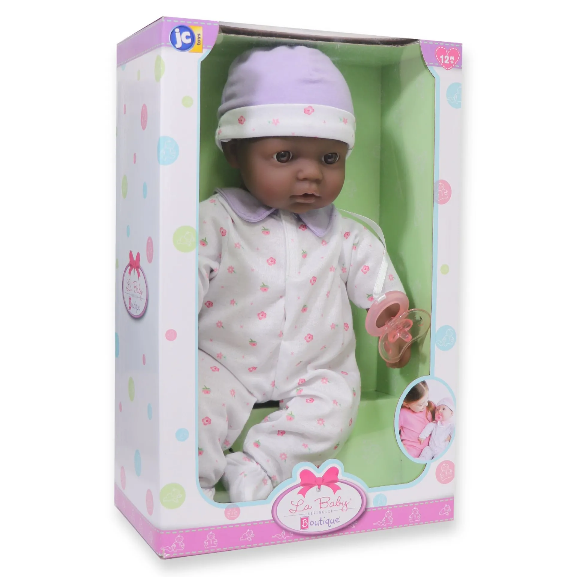 JC Toys La Baby Soft 16-Inch Doll with Purple Sleeper and Pacifier