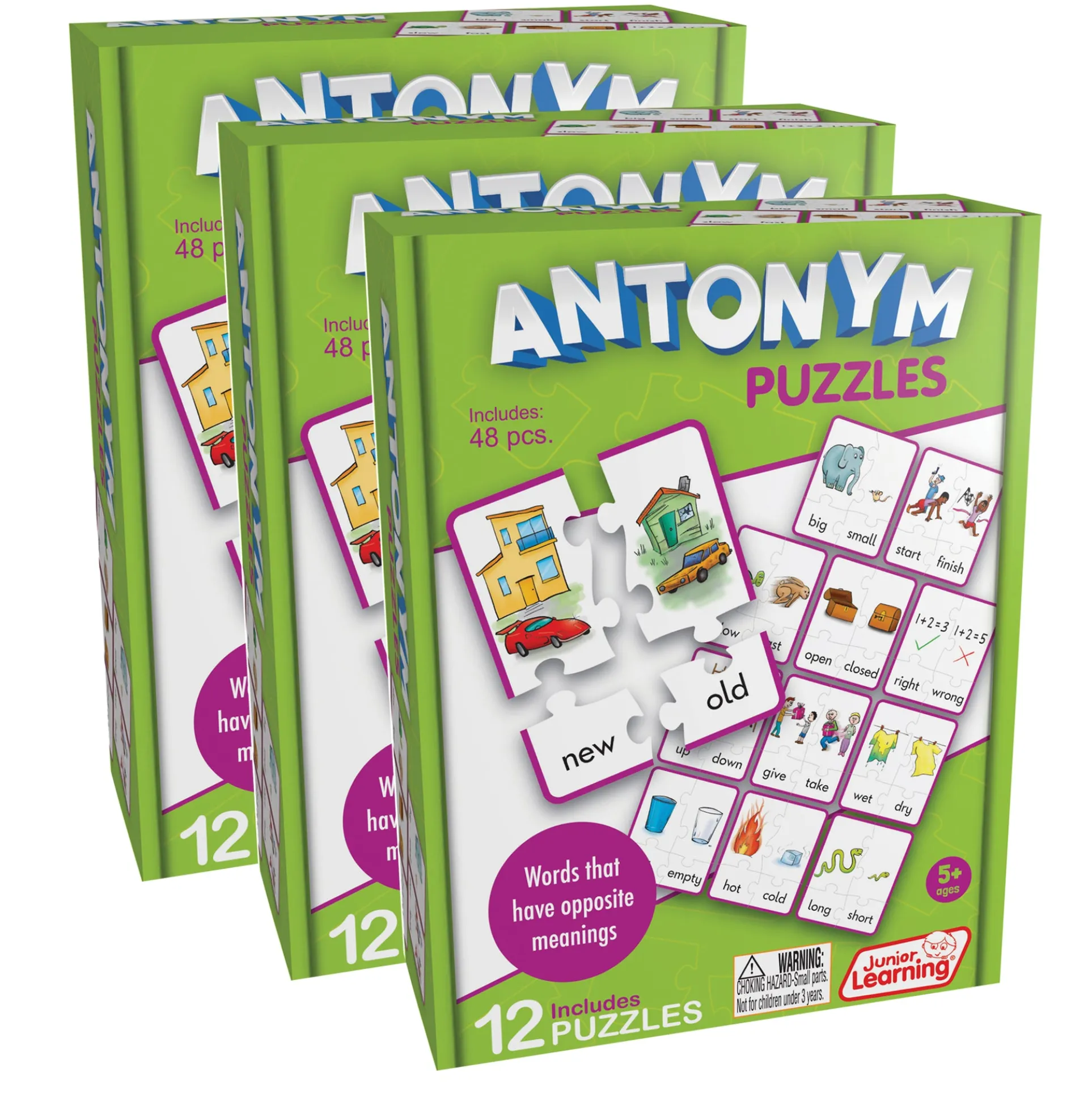 Junior Learning Antonym Puzzles - Multicolored - 3 Sets