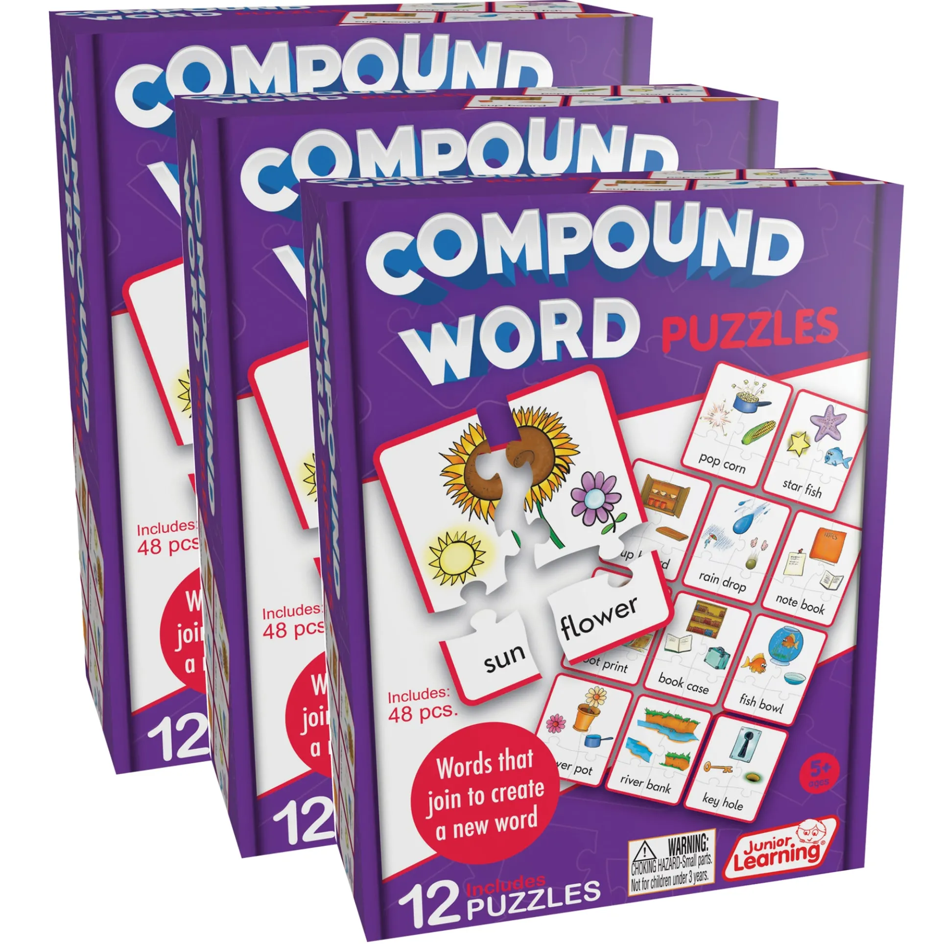 Junior Learning Compound Word Puzzles - Multicolored Language Game