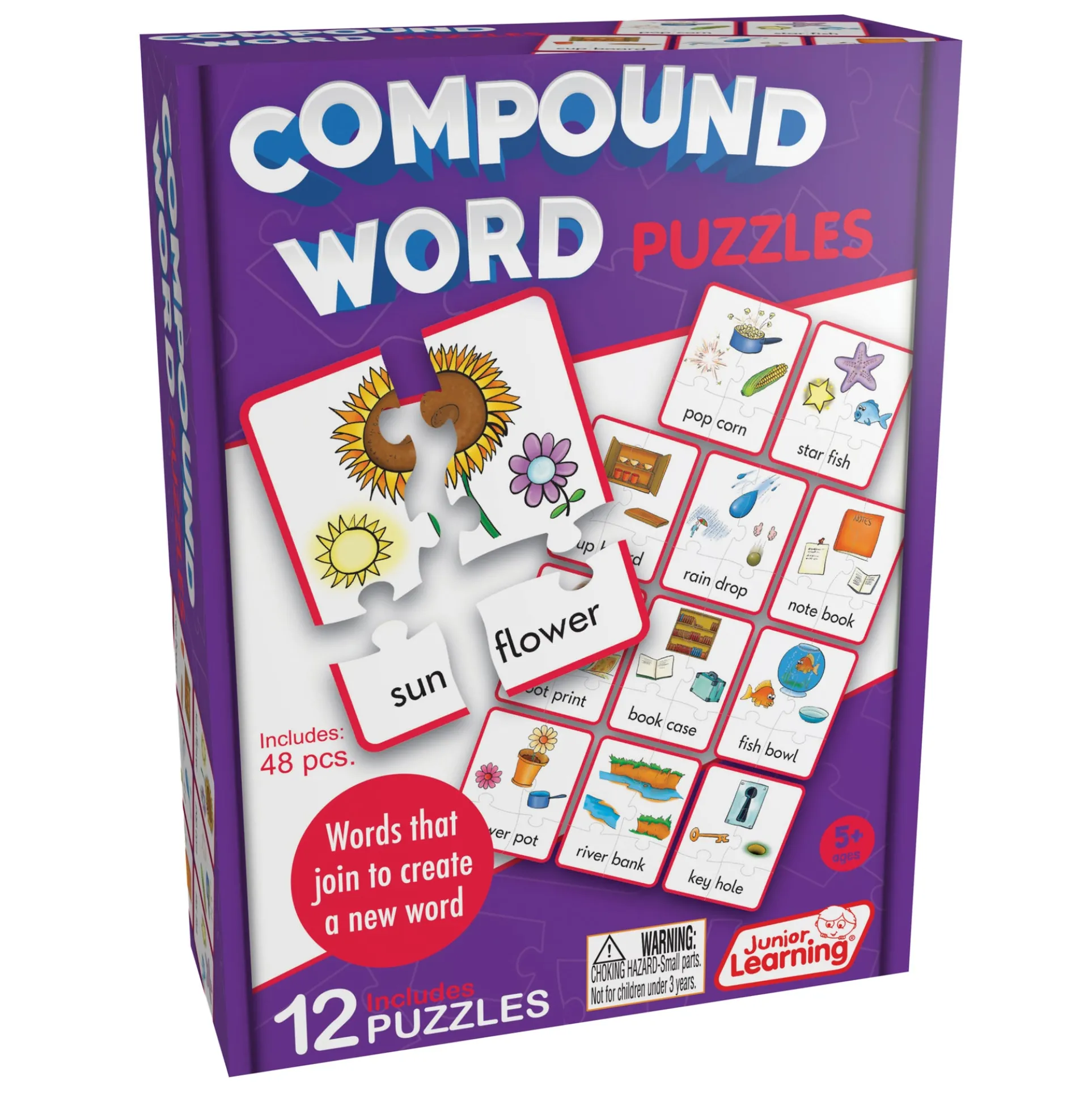 Junior Learning Compound Word Puzzles - Multicolored Language Game